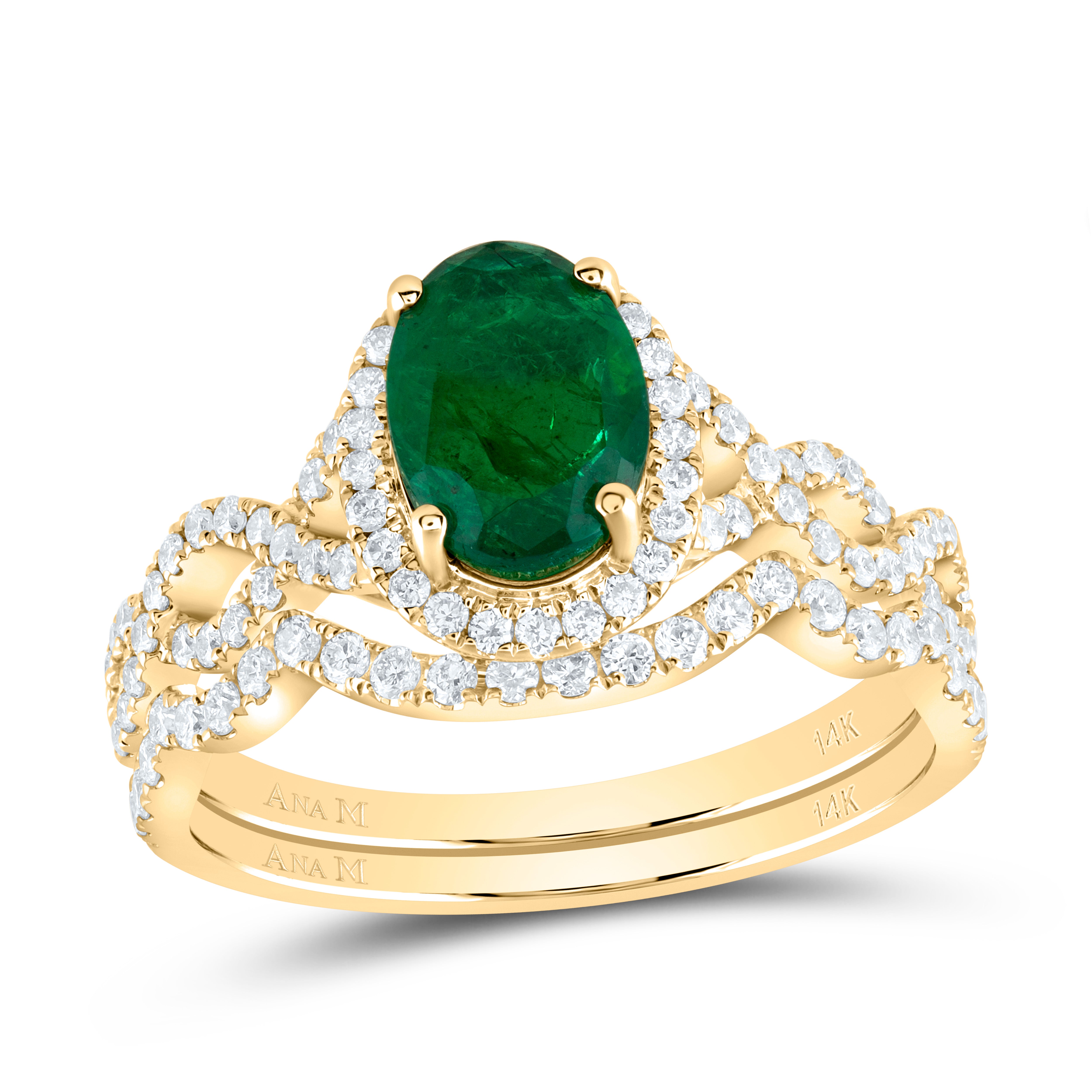 5/8Ctw-Dia Ana M 8X6Mm Ov-Em Nat Gem Single Halo Bridal Set (3.48 grams)