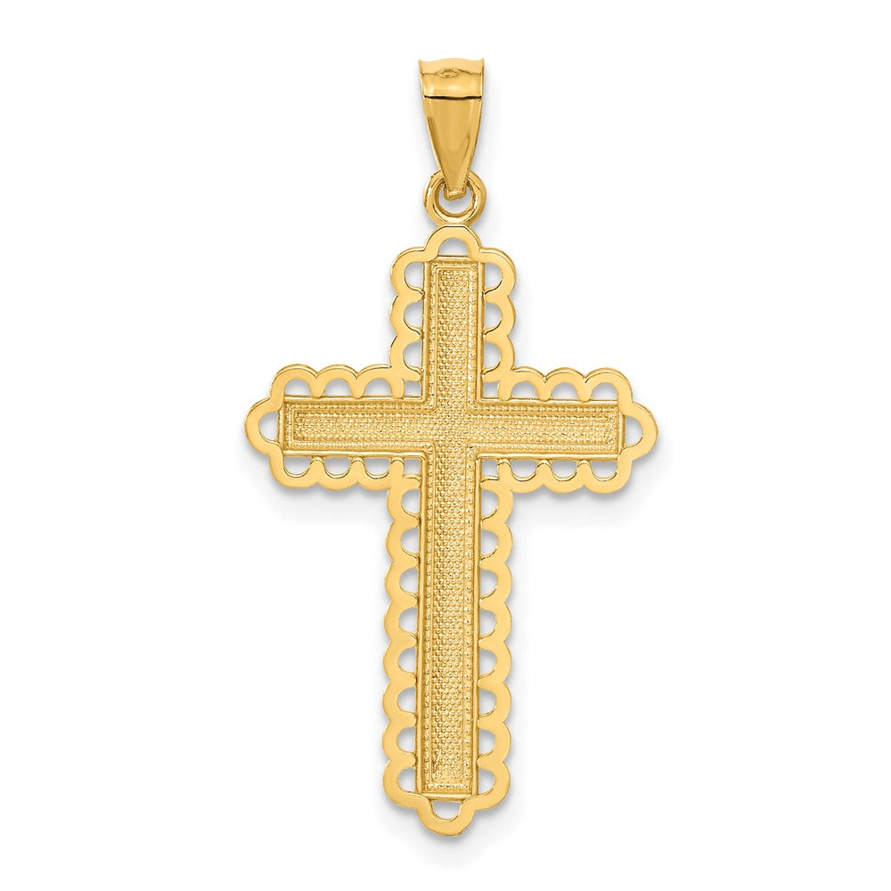 14k Yellow & Rhodium 18.25 mm Diamond Cut Cross Pendant (1.08 grams)