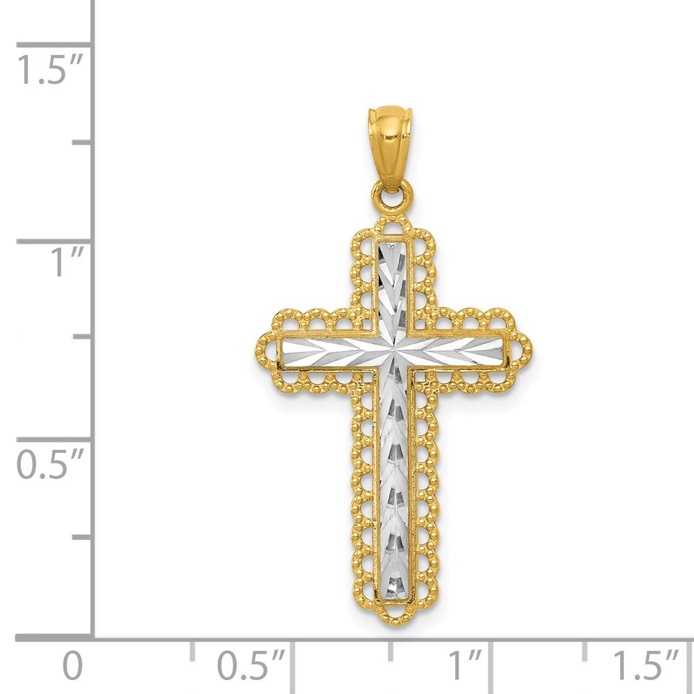 14k Yellow & Rhodium 18.25 mm Diamond Cut Cross Pendant (1.08 grams)