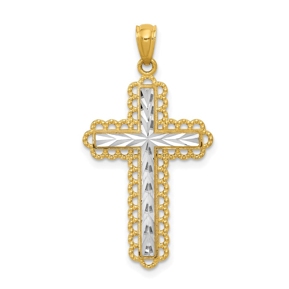 14k Yellow & Rhodium 18.25 mm Diamond Cut Cross Pendant (1.08 grams)