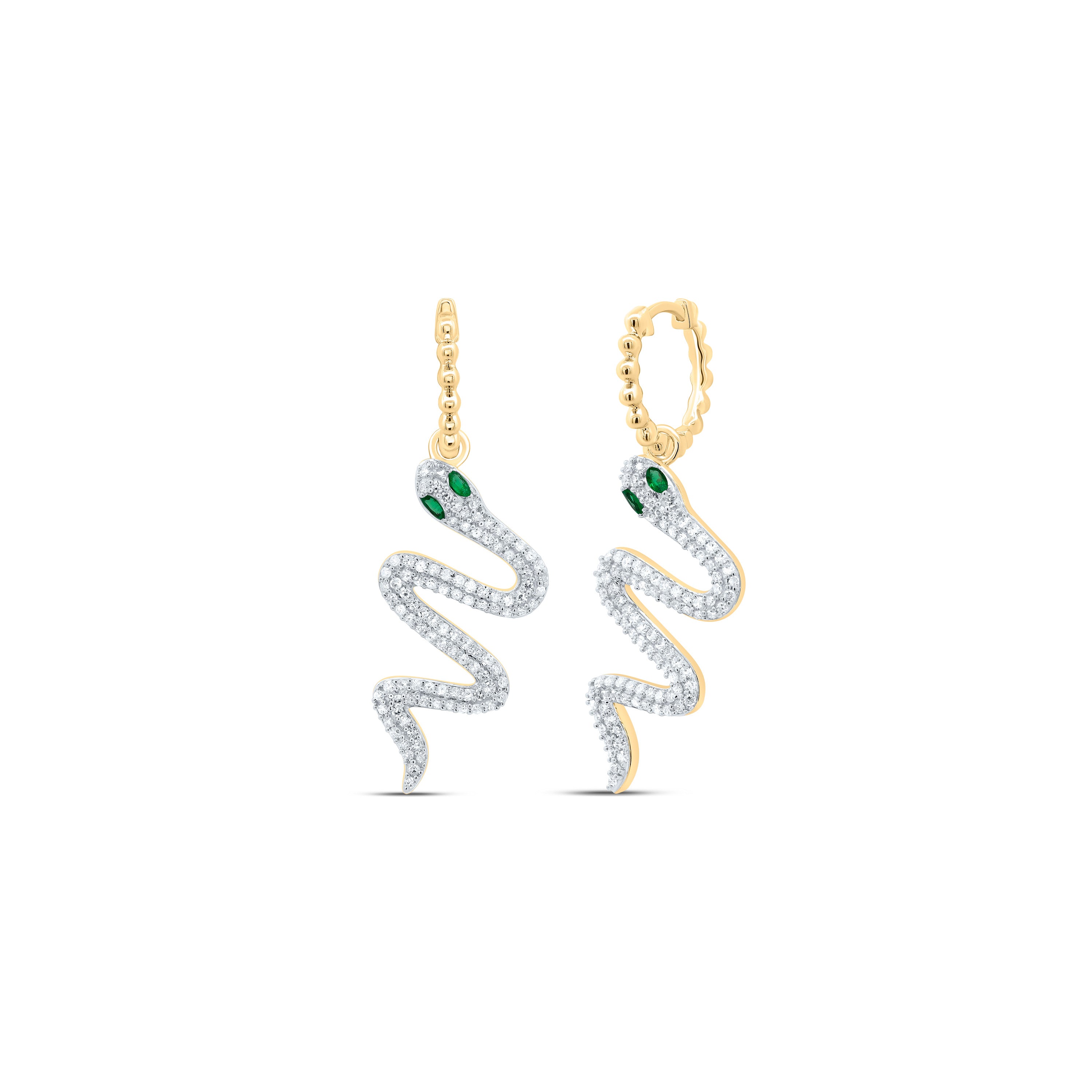 14Kt Gold 1Ctw-Diamond 1/6Ct Mq-Em Nat Gem Snake Hoop Earring