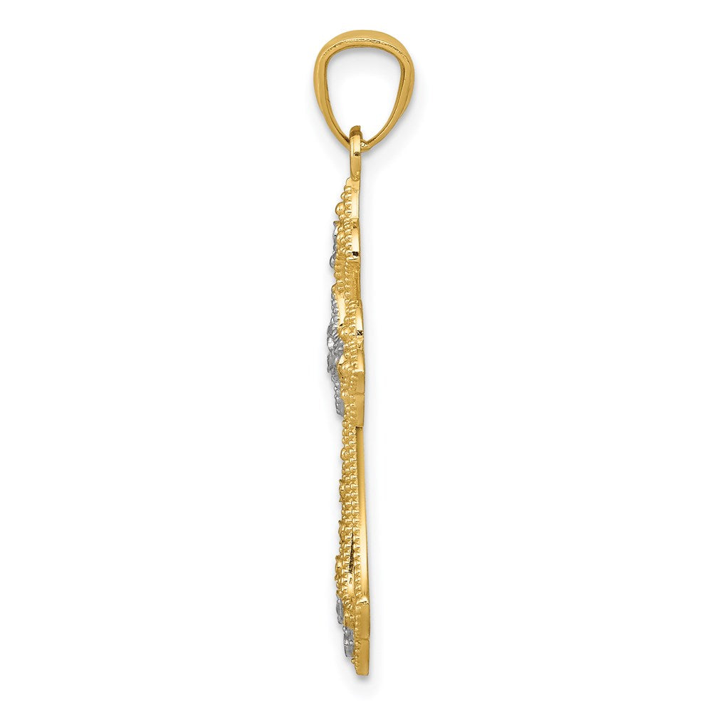 14k Yellow & Rhodium 16 mm Diamond-Cut Cross Pendant (0.87 grams)