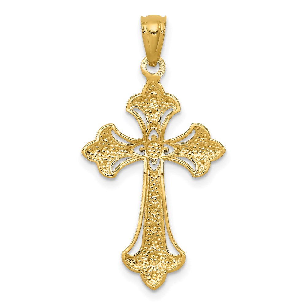 14k Yellow & Rhodium 16 mm Diamond-Cut Cross Pendant (0.87 grams)