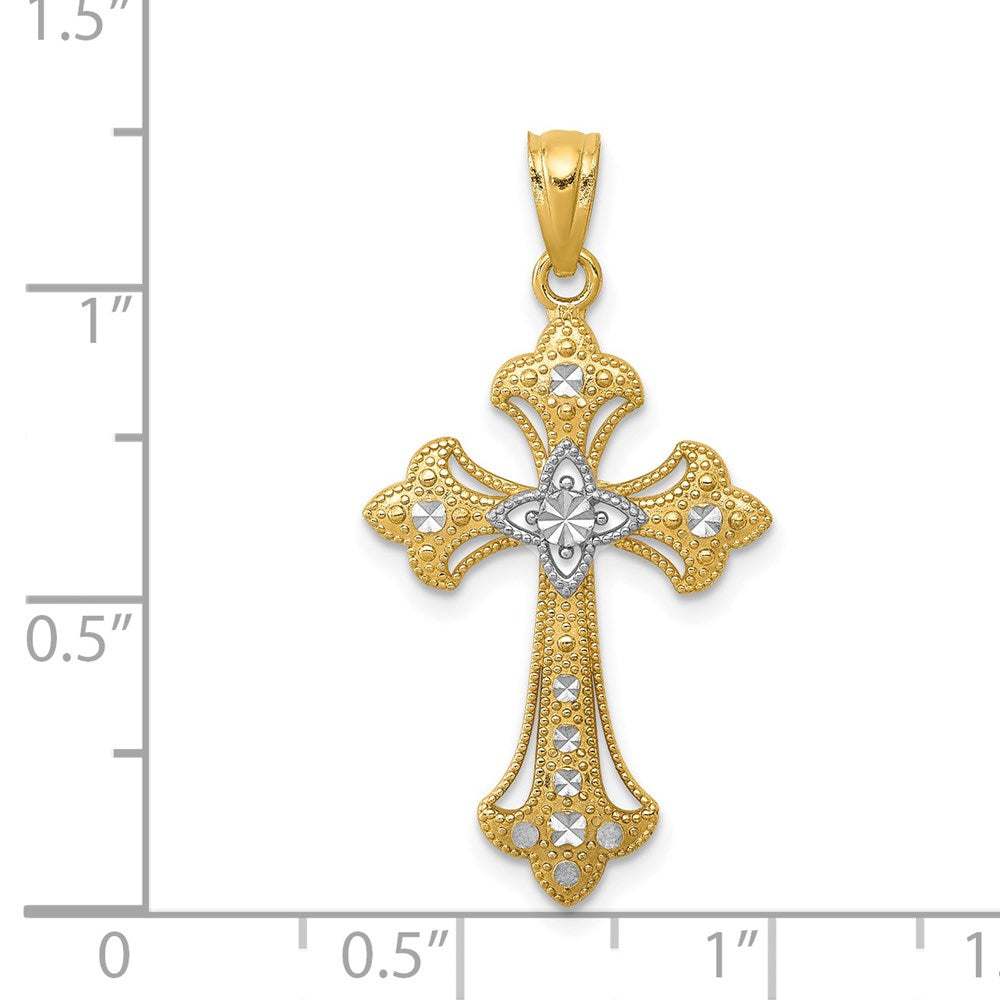 14k Yellow & Rhodium 16 mm Diamond-Cut Cross Pendant (0.87 grams)