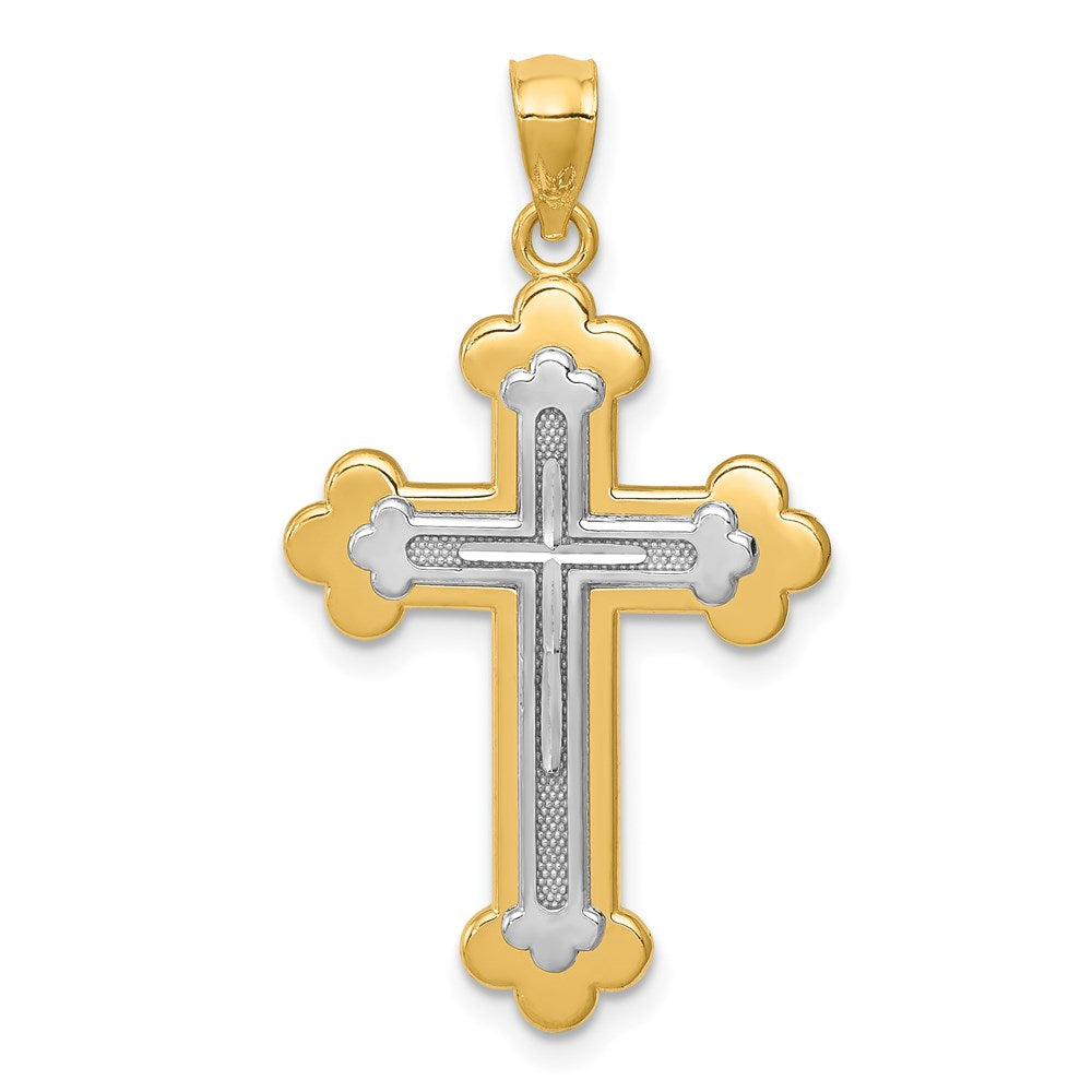 14k Two-tone 18 mm Budded Cross Pendant (1.41 grams)