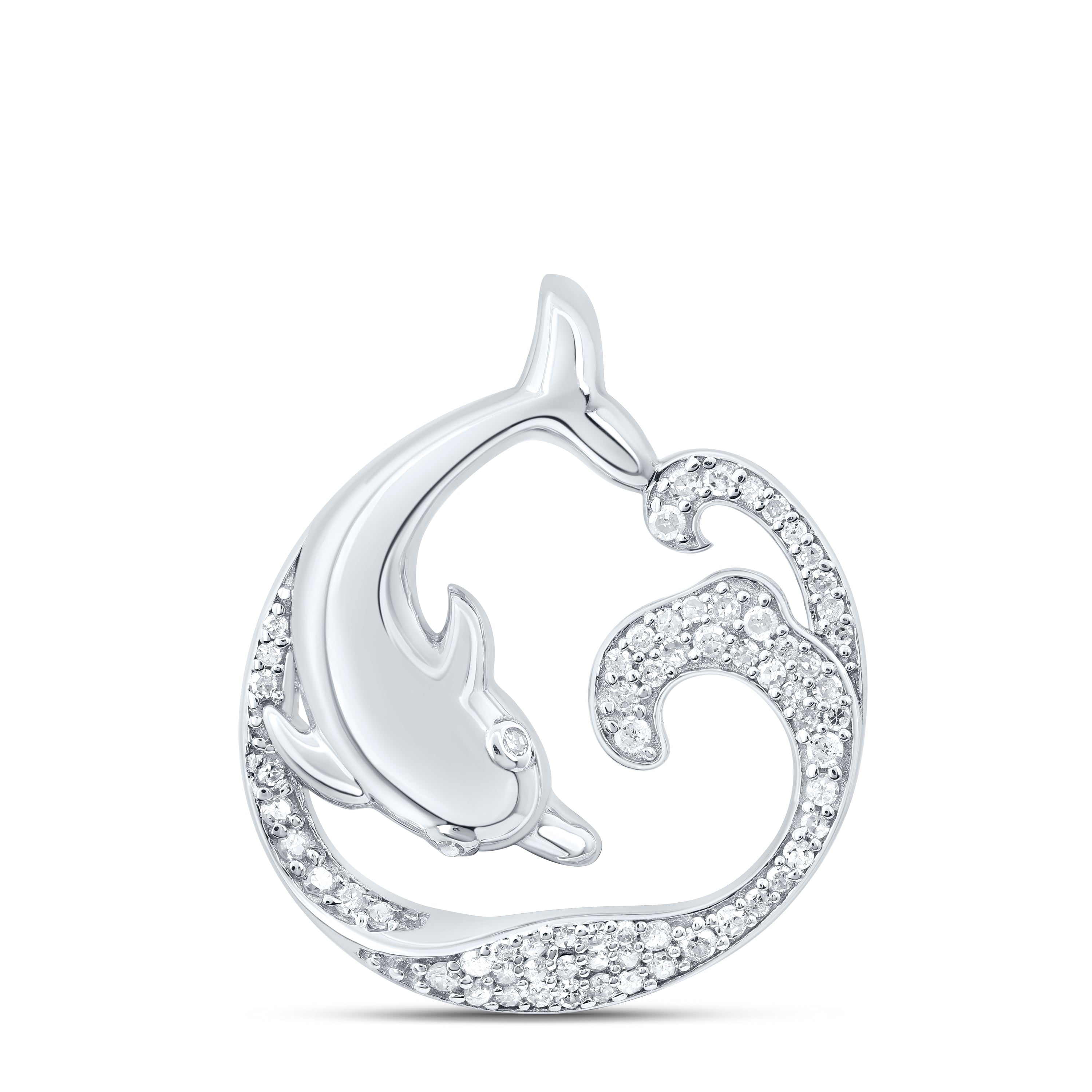 Sterling Silver 1/5Ctw-Dia P1 Gift Dolphin Pendant