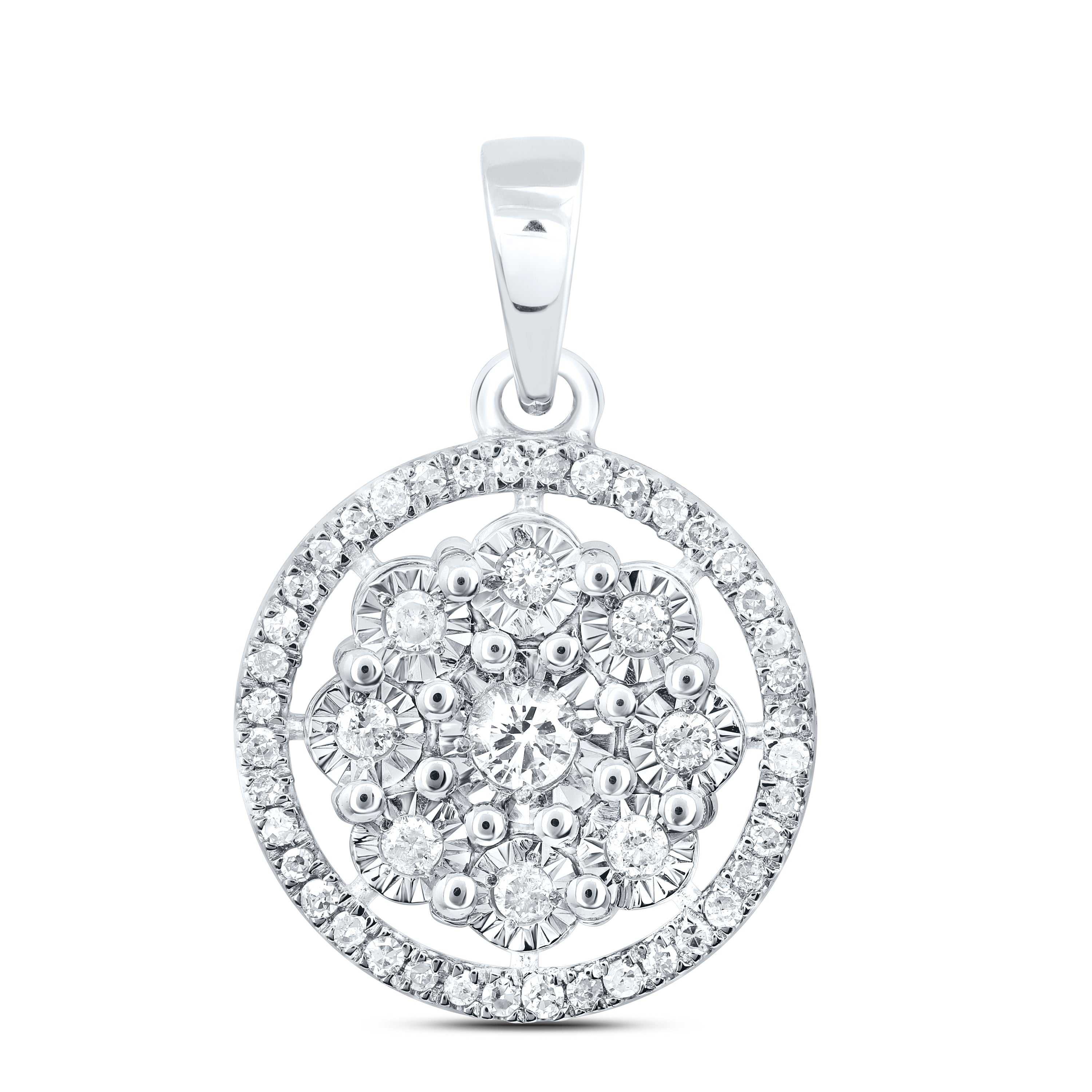 Sterling Silver 1/4Ctw-Dia P1 Gift Round Flower Pendant