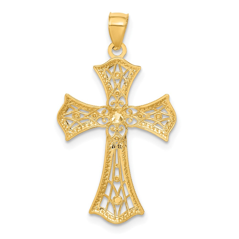 14k Yellow & Rhodium 18 mm Diamond-Cut Cross Pendant (1.09 grams)