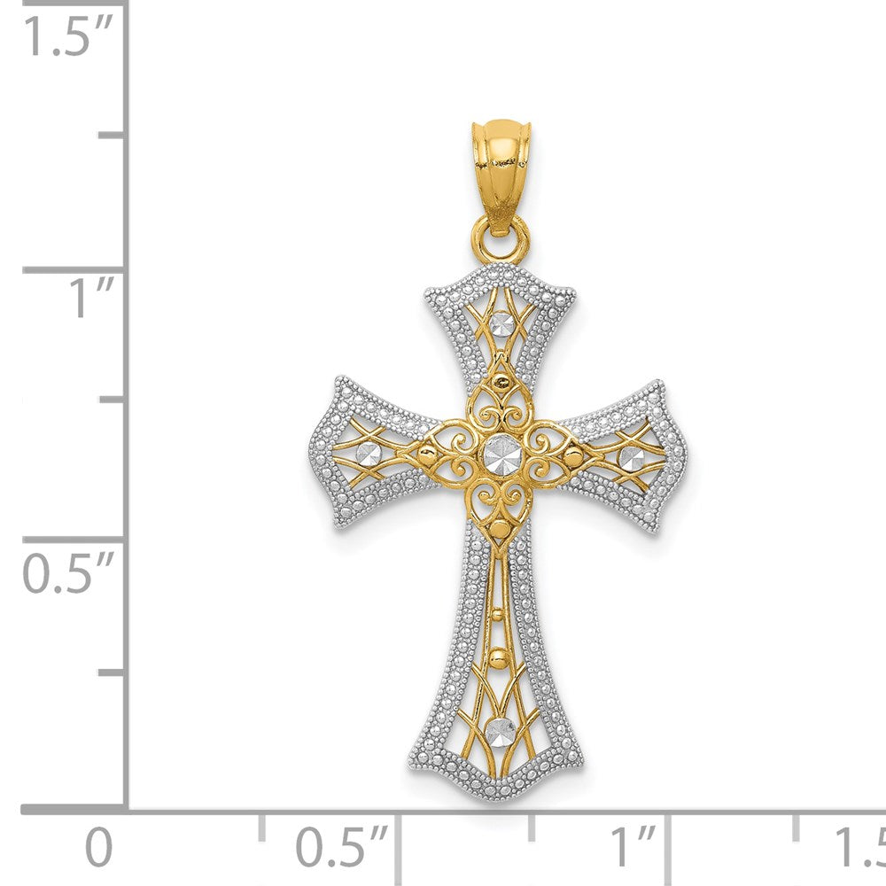 14k Yellow & Rhodium 18 mm Diamond-Cut Cross Pendant (1.09 grams)