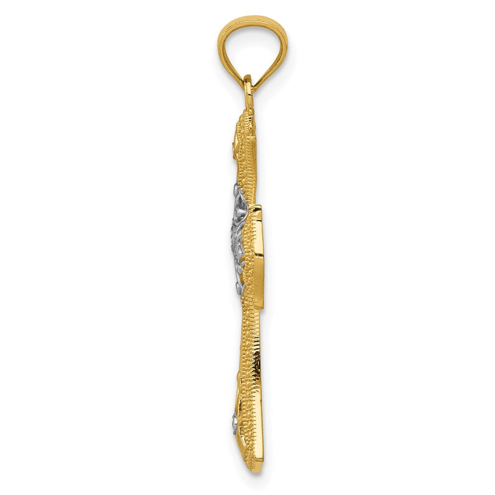 14k Yellow & Rhodium 18 mm Diamond-Cut Cross Pendant (1.11 grams)