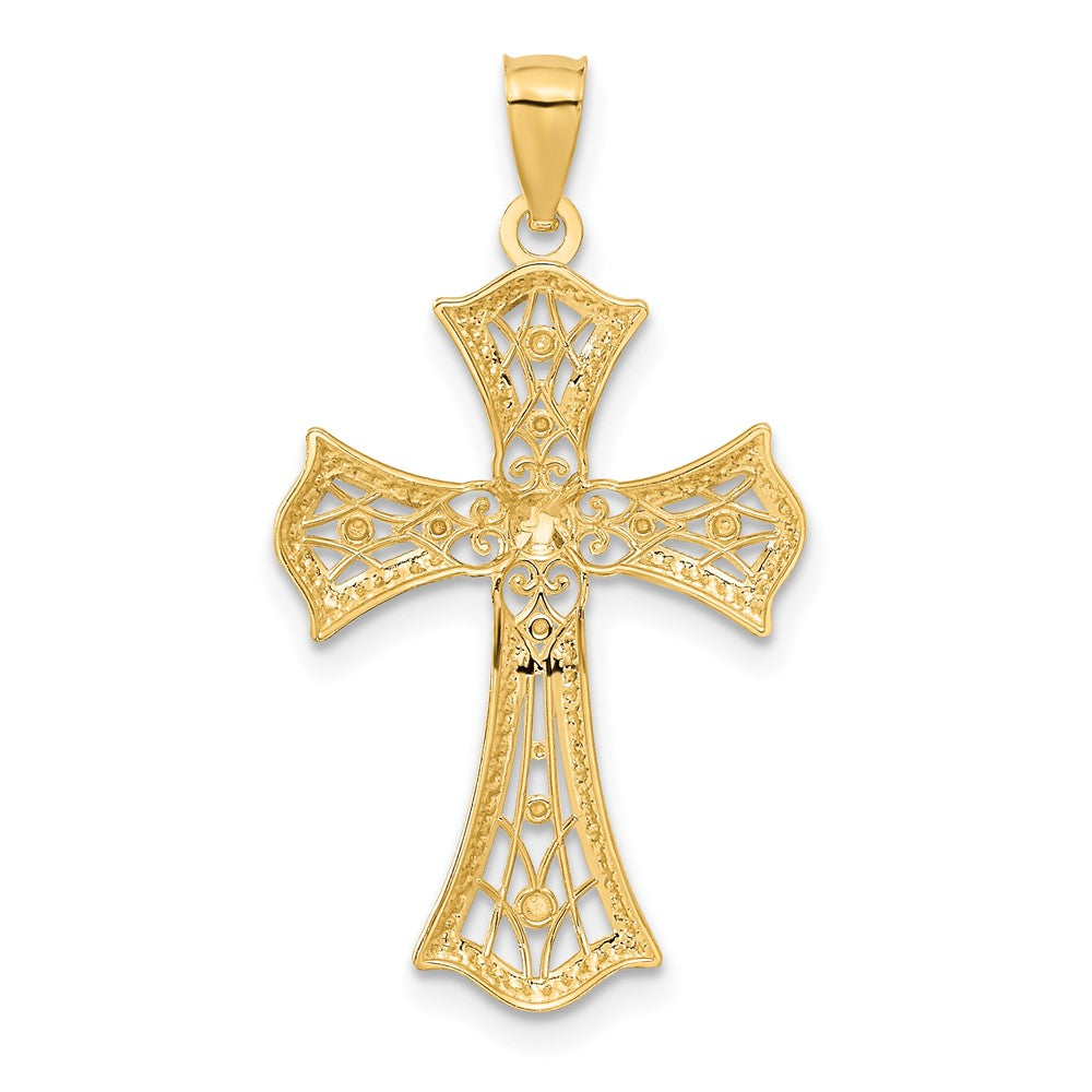 14k Yellow & Rhodium 18 mm Diamond-Cut Cross Pendant (1.11 grams)