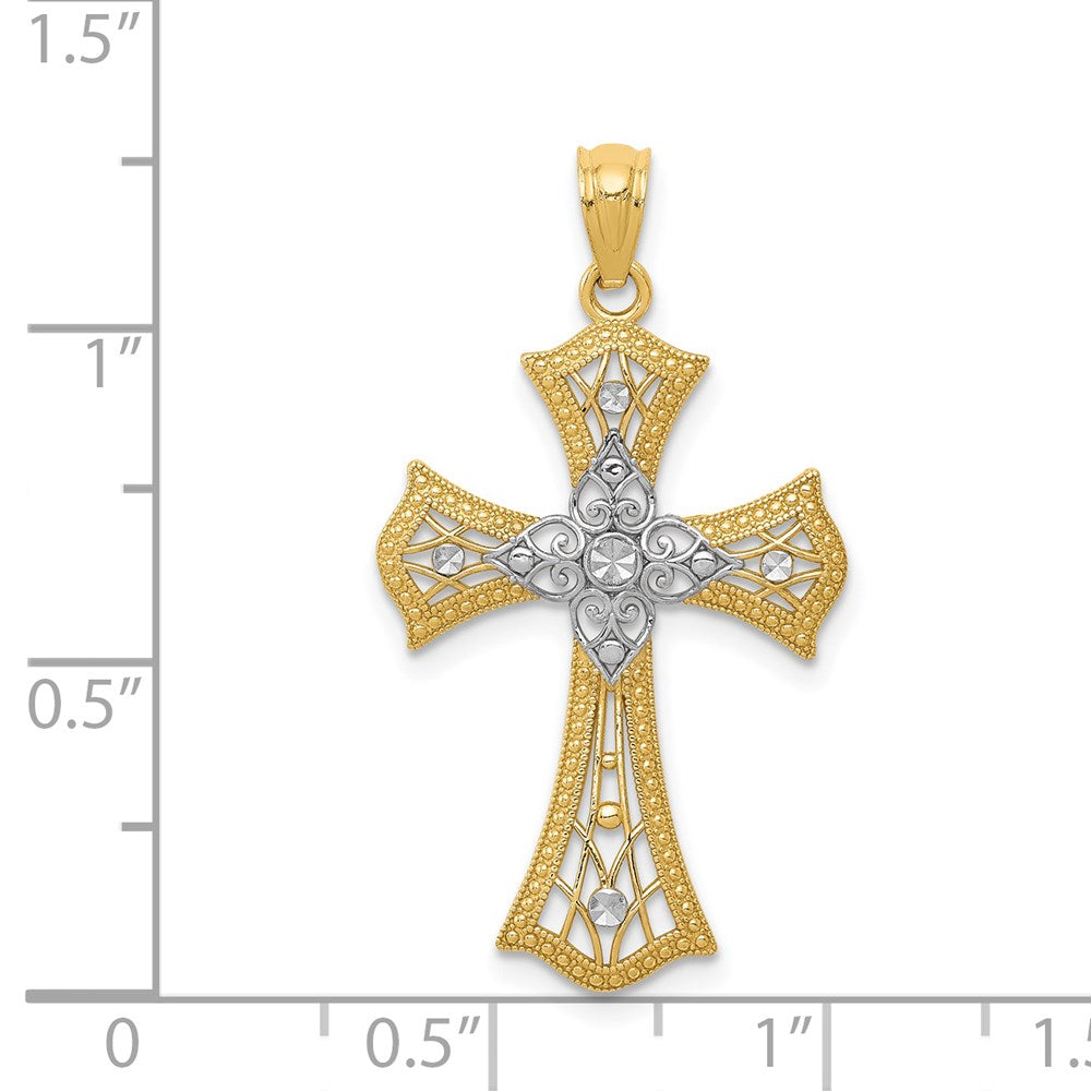 14k Yellow & Rhodium 18 mm Diamond-Cut Cross Pendant (1.11 grams)