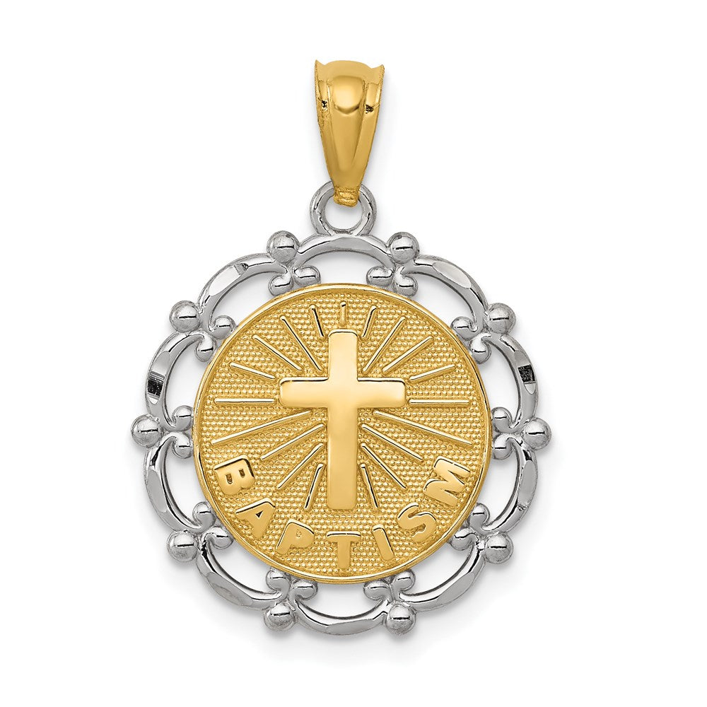 14k Yellow & Rhodium 16 mm Baptism Pendant (0.9 grams)