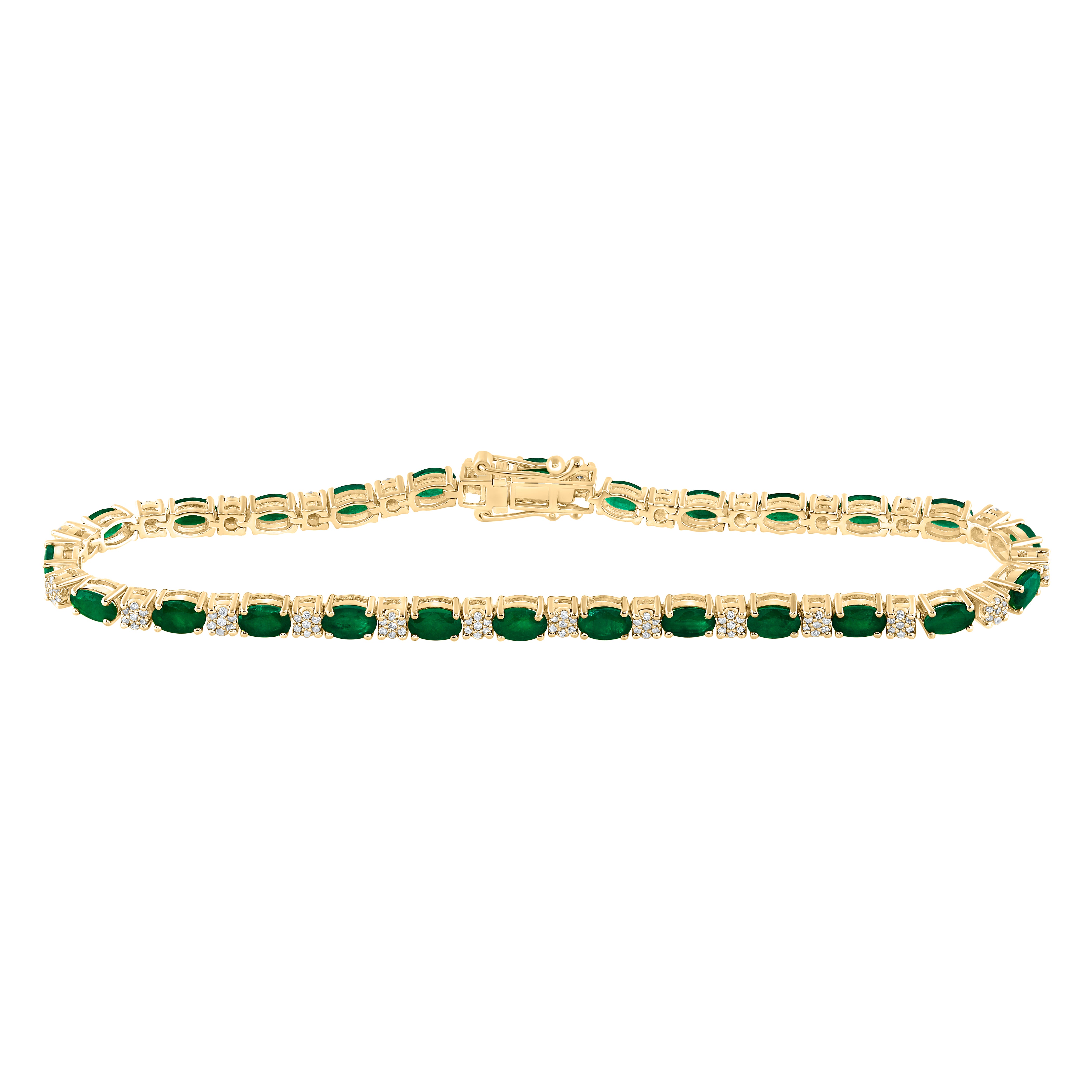 1/2Ctw-Diamond 5Ctw-Eme Natural Gem Bracelet (7 Inch) (9.8 grams)