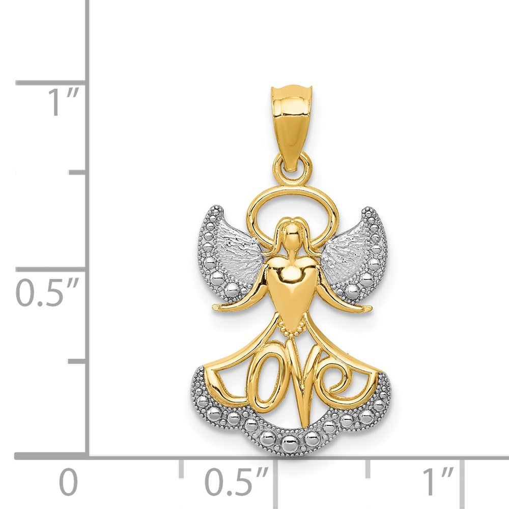 14k Yellow & Rhodium 14 mm LOVE Angel Pendant (1.06 grams)