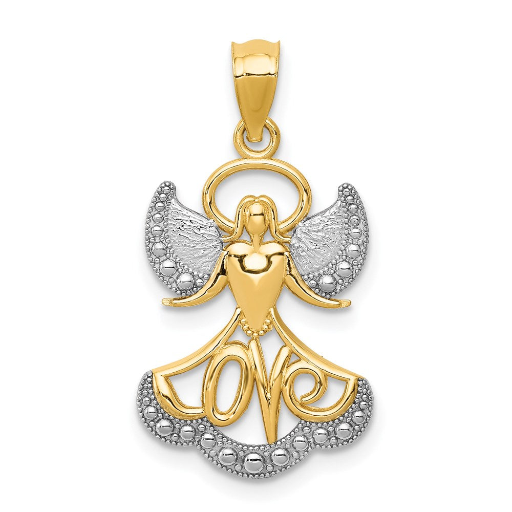 14k Yellow & Rhodium 14 mm LOVE Angel Pendant (1.06 grams)