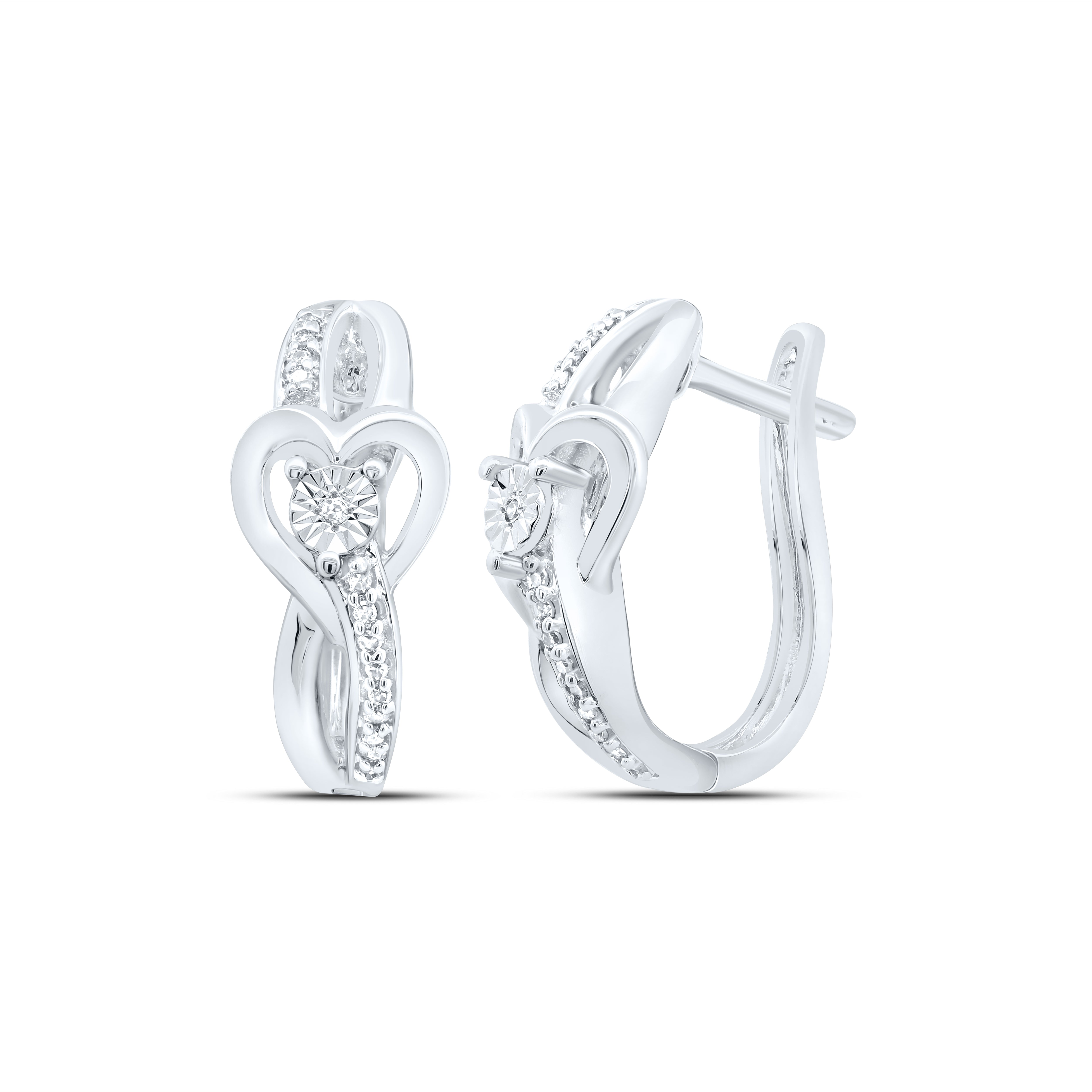 Sterling Silver 1/12Ctw-Dia P1 Gift Heart Hoop Earring