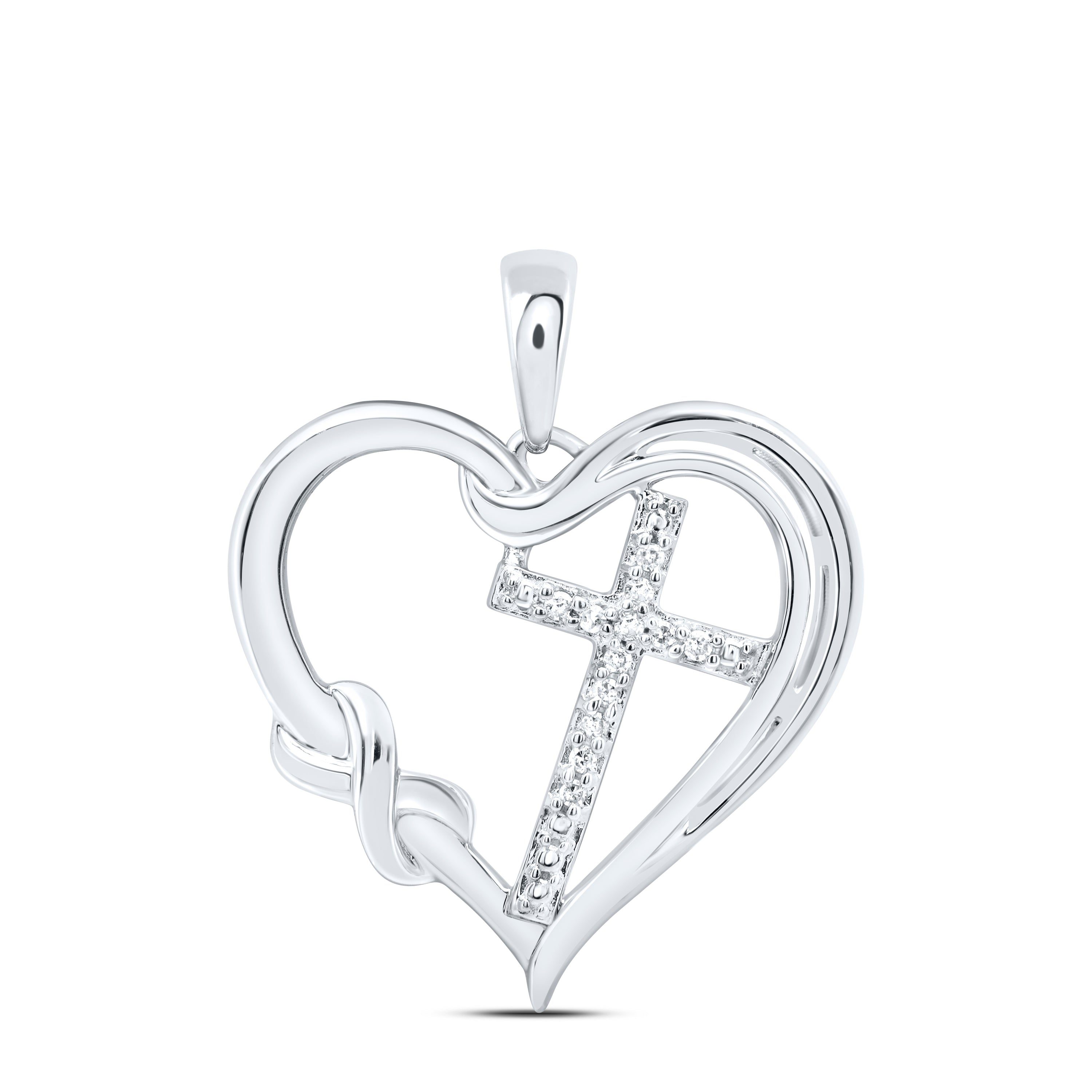 Sterling Silver 1/20Ctw-Diamond Gift Cross Heart Pendant