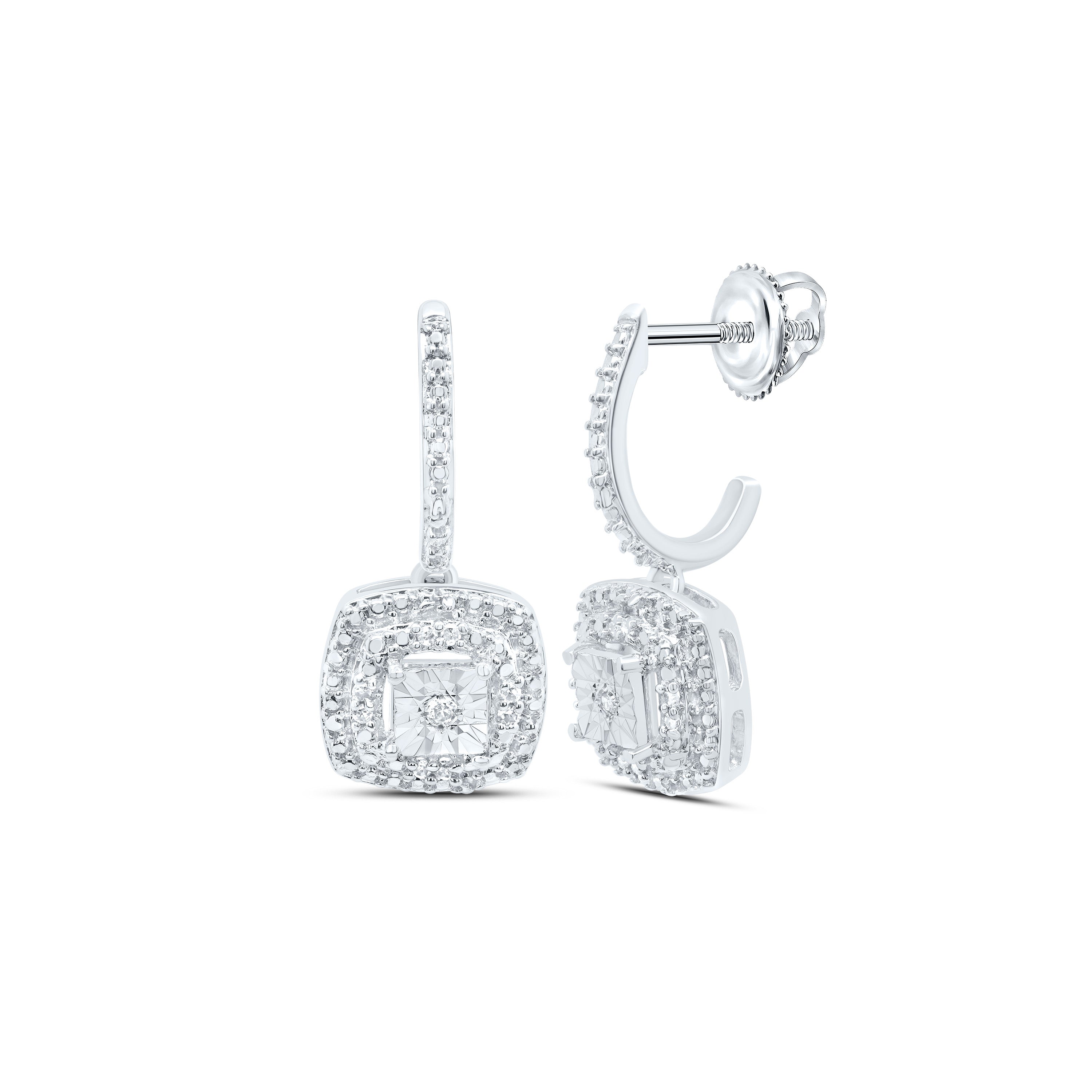 Sterling Silver 1/20Ctw-Diamond Gift Cushion Dangling Earring