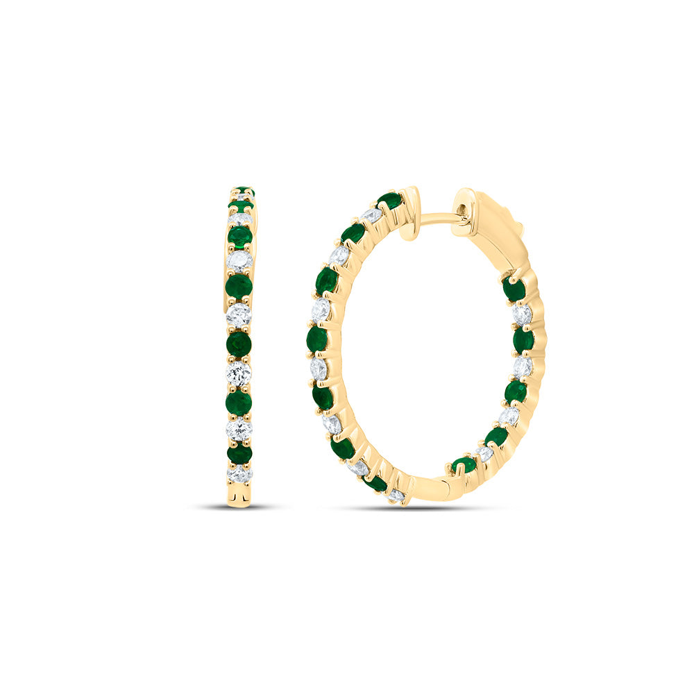 14Kt Gold 5/8Ctw-Dia Cn 3/4Ct Rd-Em Nat Gem Hoop Earring