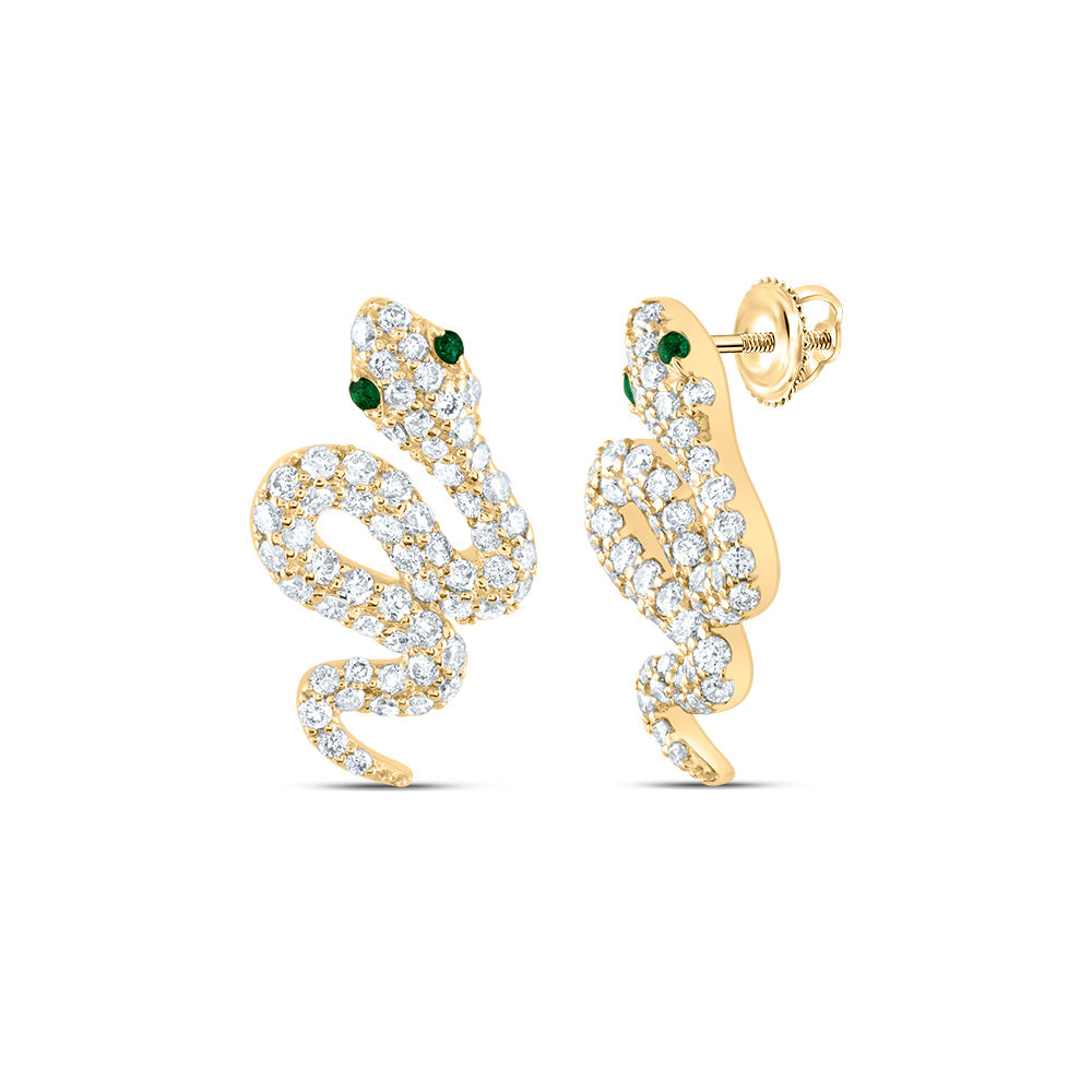 14Kt Gold 5/8Ctw-Dia Ana M 0.016Ct Rd-Em Nat Gem Snake Earring