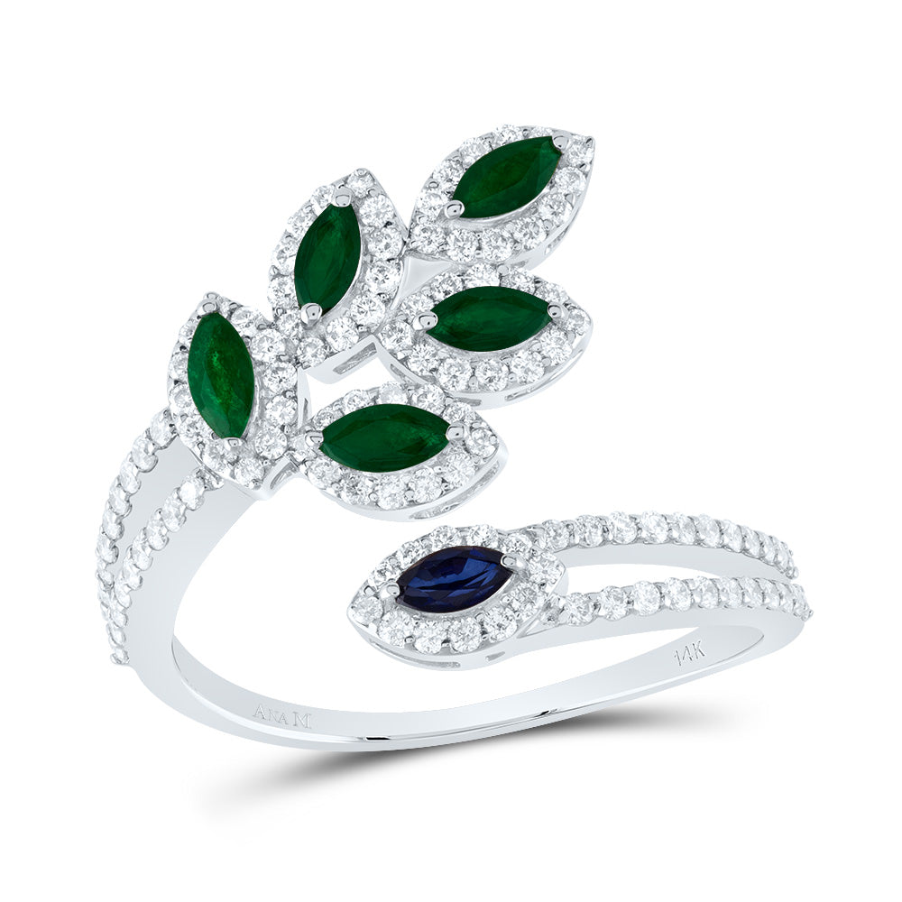 1/2Ctw-Nat Dia Ana M 3/8Ctw Mq-Em, 1/10Ctw-Mq-Bs Nat Gem Ring (3.13 grams)