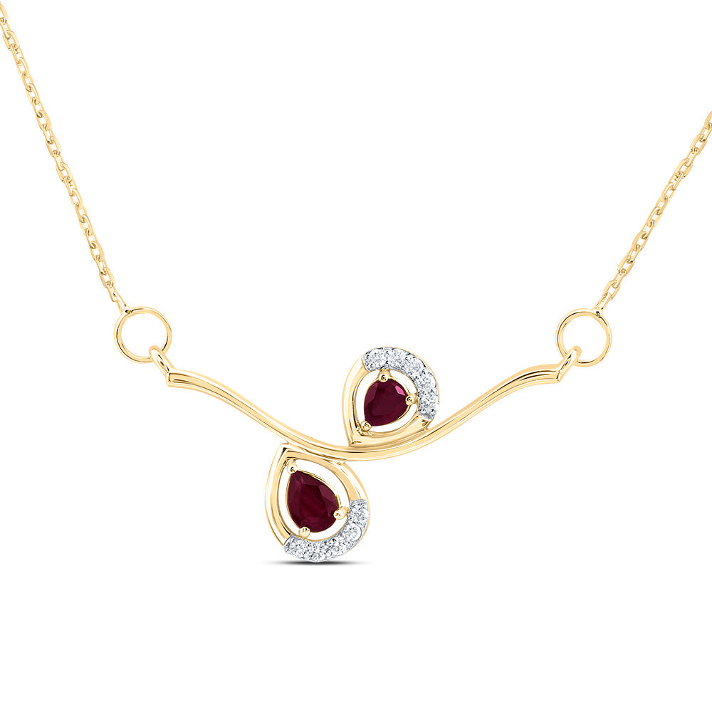 14Kt Gold 1/20Ctw-Diamond 1/4Ct Ps-Ruby Nat Gem Fashion Necklace(18 Inch)