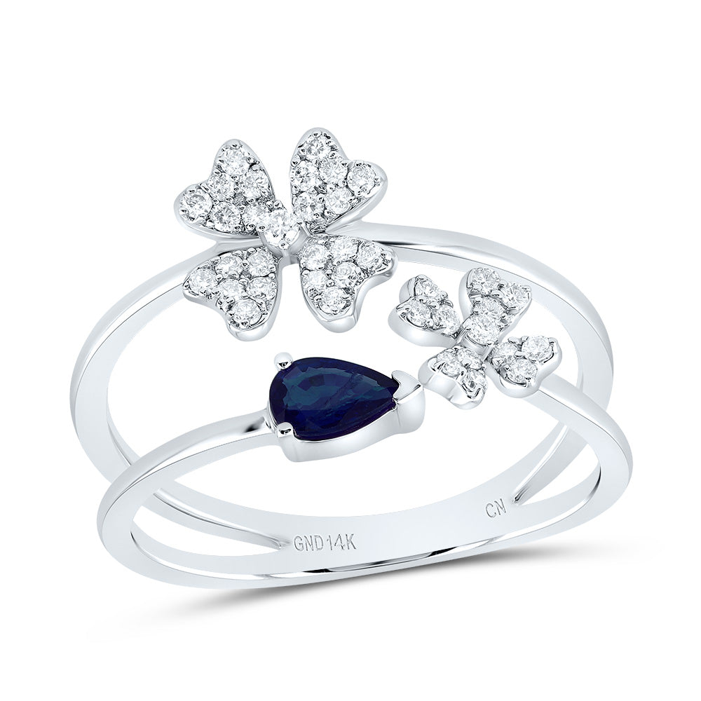 1/5Ctw-Nat Diamond 5X3Mm Ps-Bs Nat Gem Fashion Flower Ring (2.91 grams)