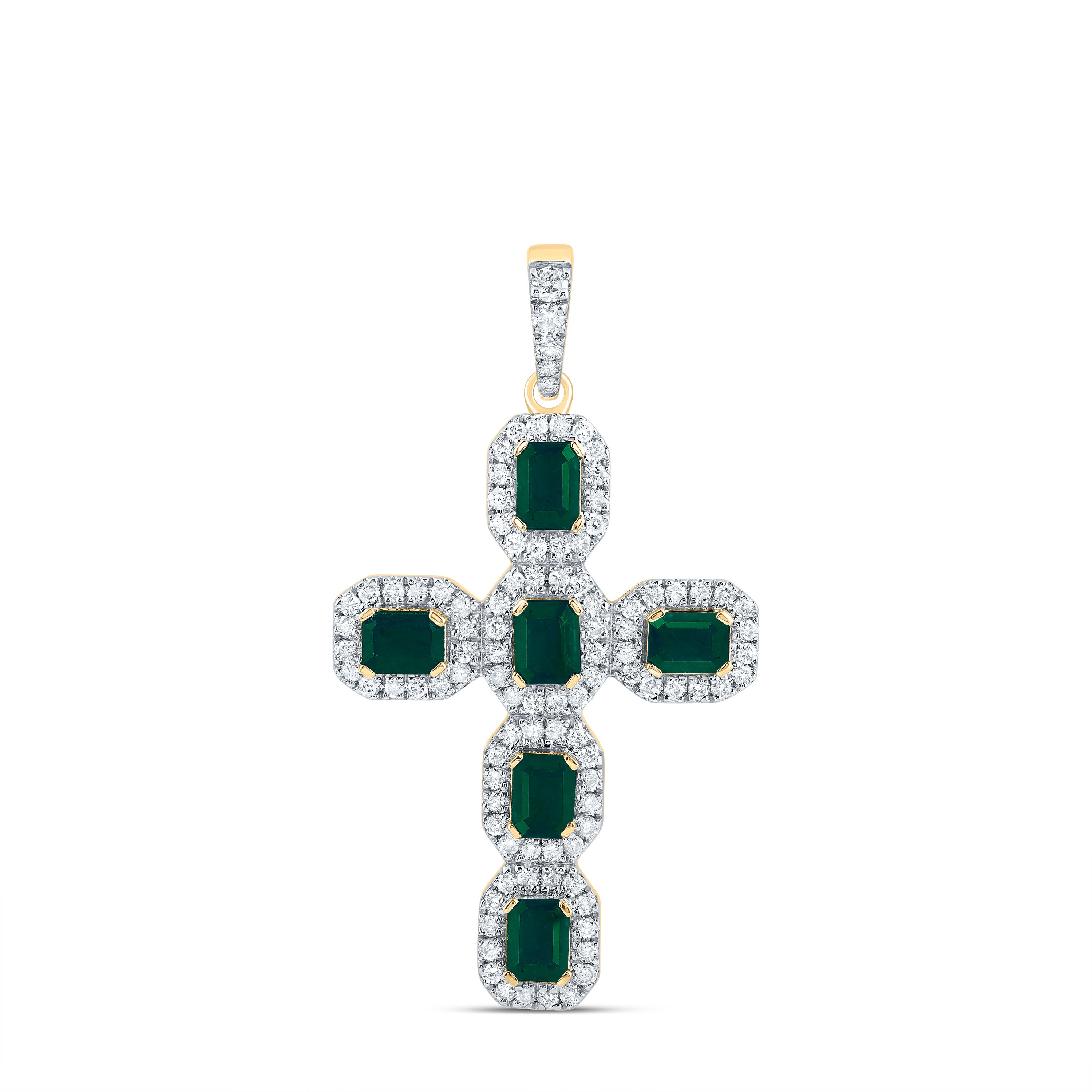 14Kt Gold 1/2Ctw-Diamond 1 1/4Ct-Em-Em Nat Gem Cross Pendant