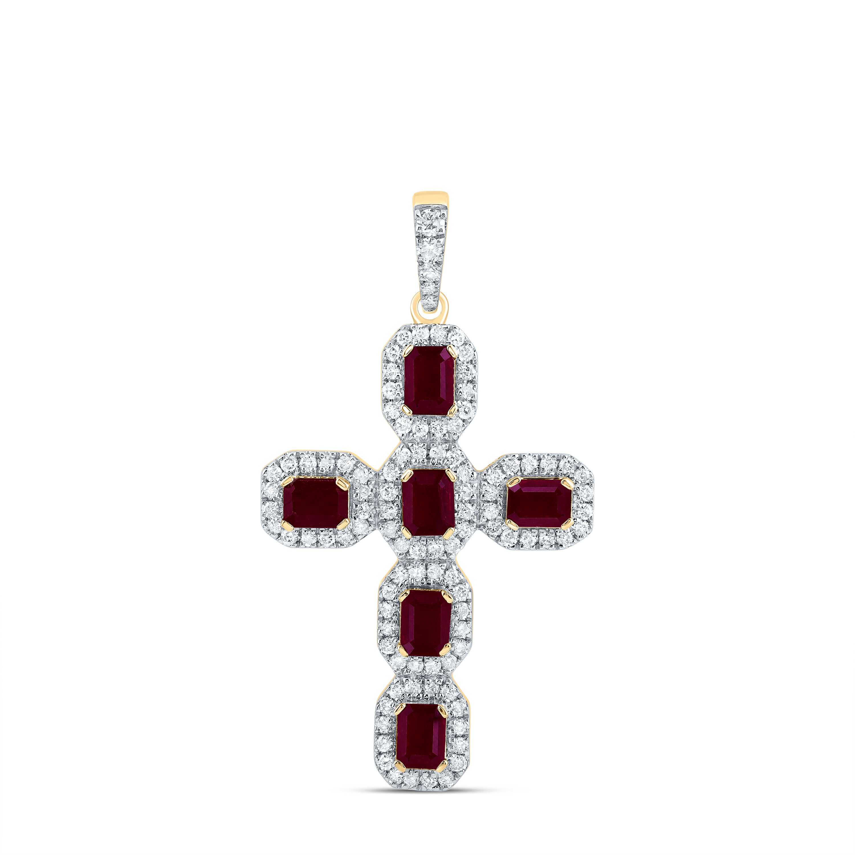 14Kt Gold 1/2Ctw-Diamond 1 Ct-Em-Ru Nat Gem Cross Pendant