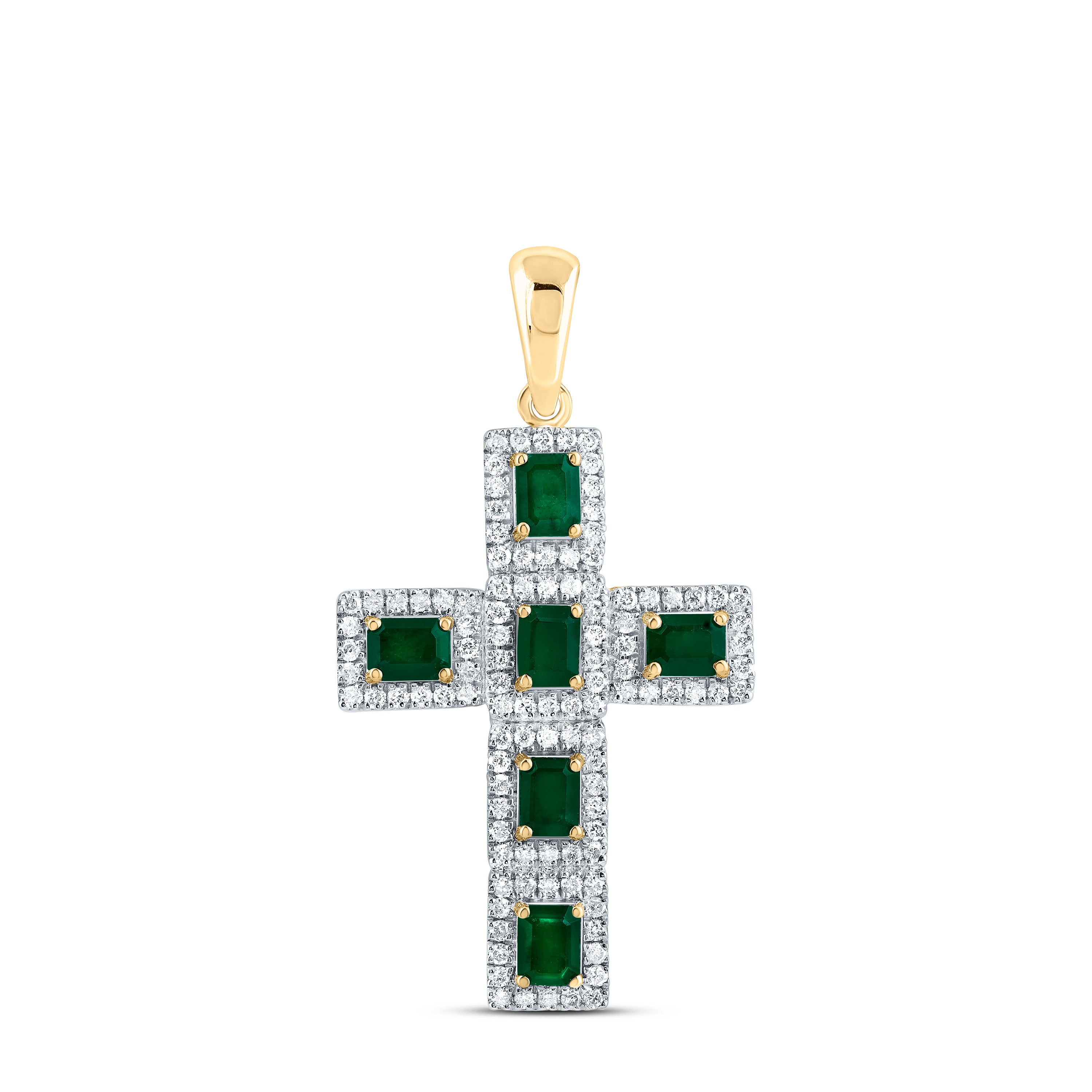 14Kt Gold 1/2Ctw-Diamond 1 1/4Ct-Em-Em Nat Gem Cross Pendant