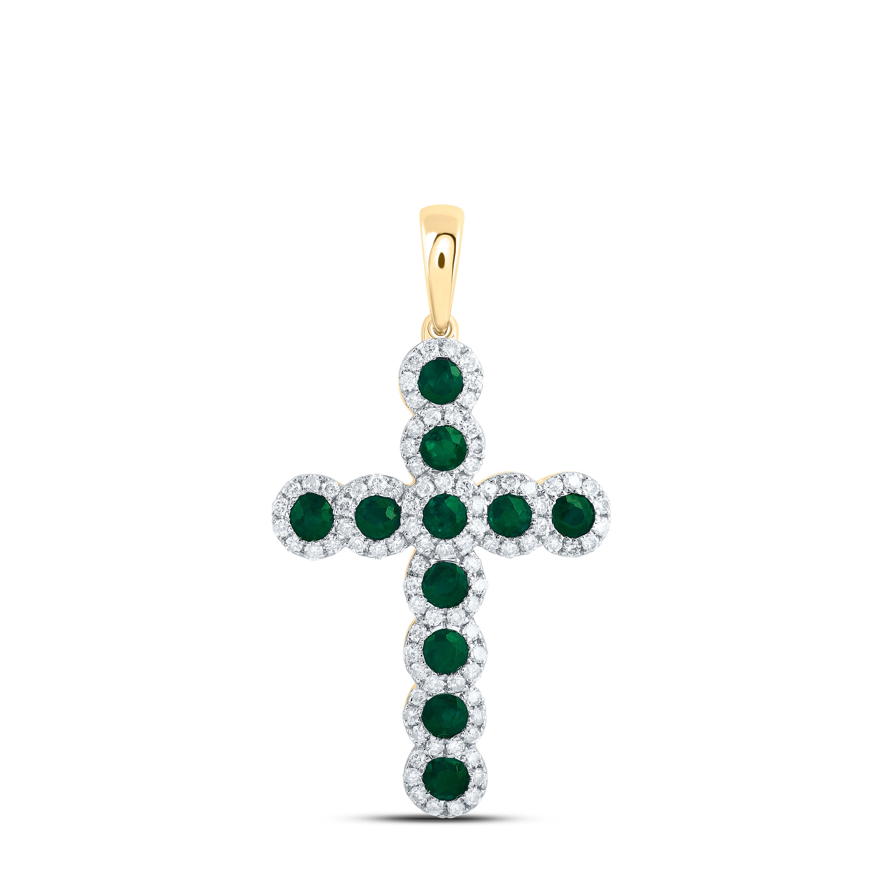 14Kt Gold 1/2Ctw-Diamond 3/4Ct-Rd-Em Nat Gem Cross Pendant