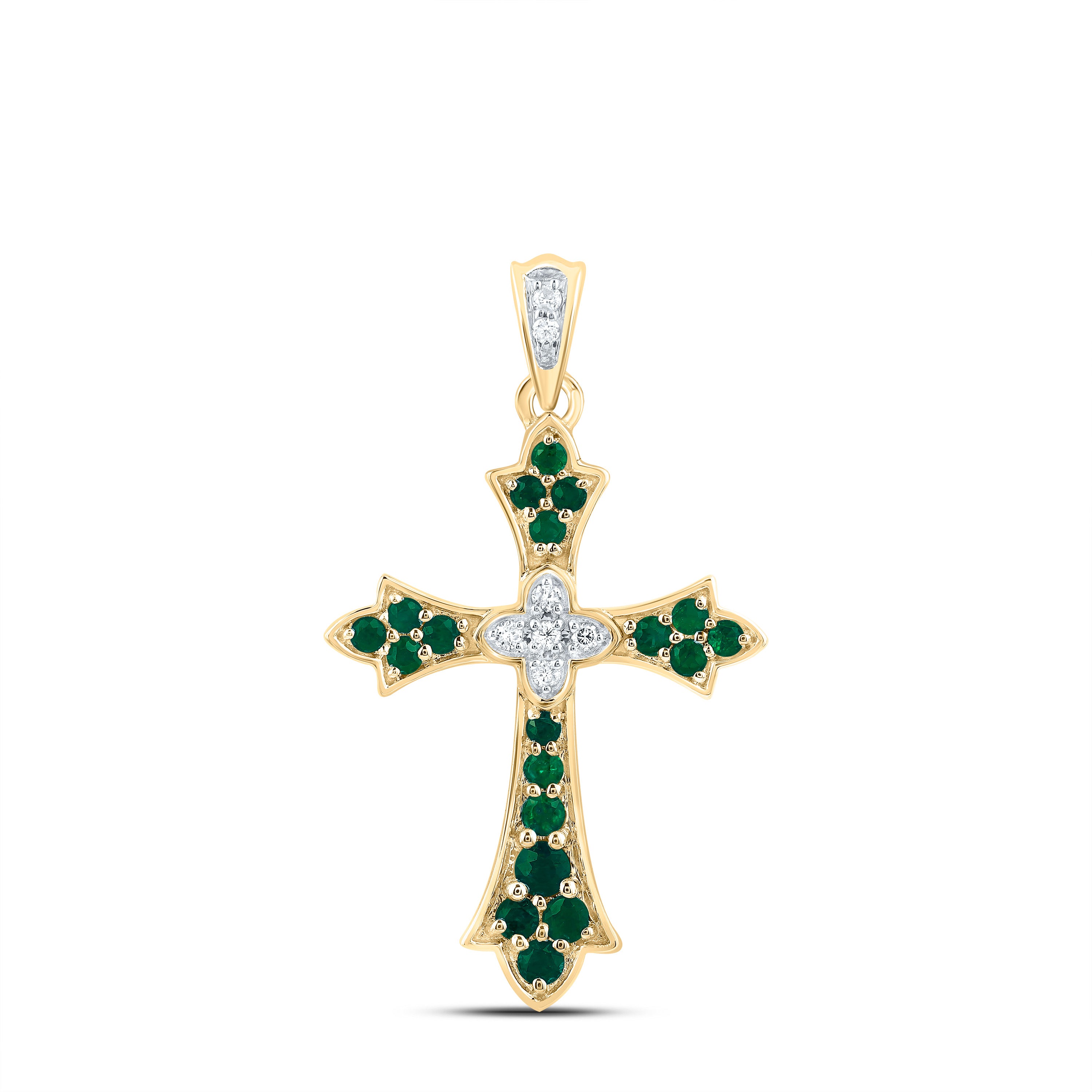 1/20Ctw-Nat Dia Cn 1/4Ctw-Rd-Em Nat Gem Cross Pendant (1.532 grams)