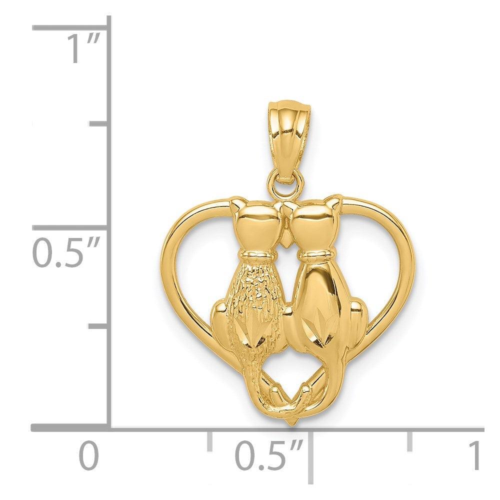 14K Sitting Cats in a Heart Pendant (0.89 grams)