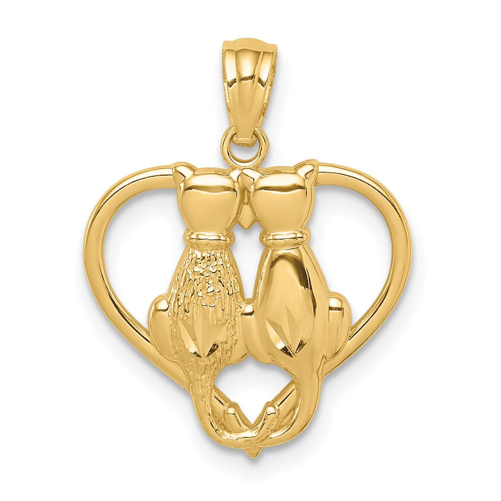 14K Sitting Cats in a Heart Pendant (0.89 grams)