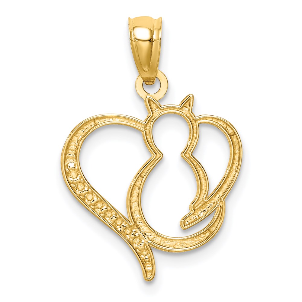 14K and White Rhodium Sitting Cat in a Heart Pendant (0.66 grams)