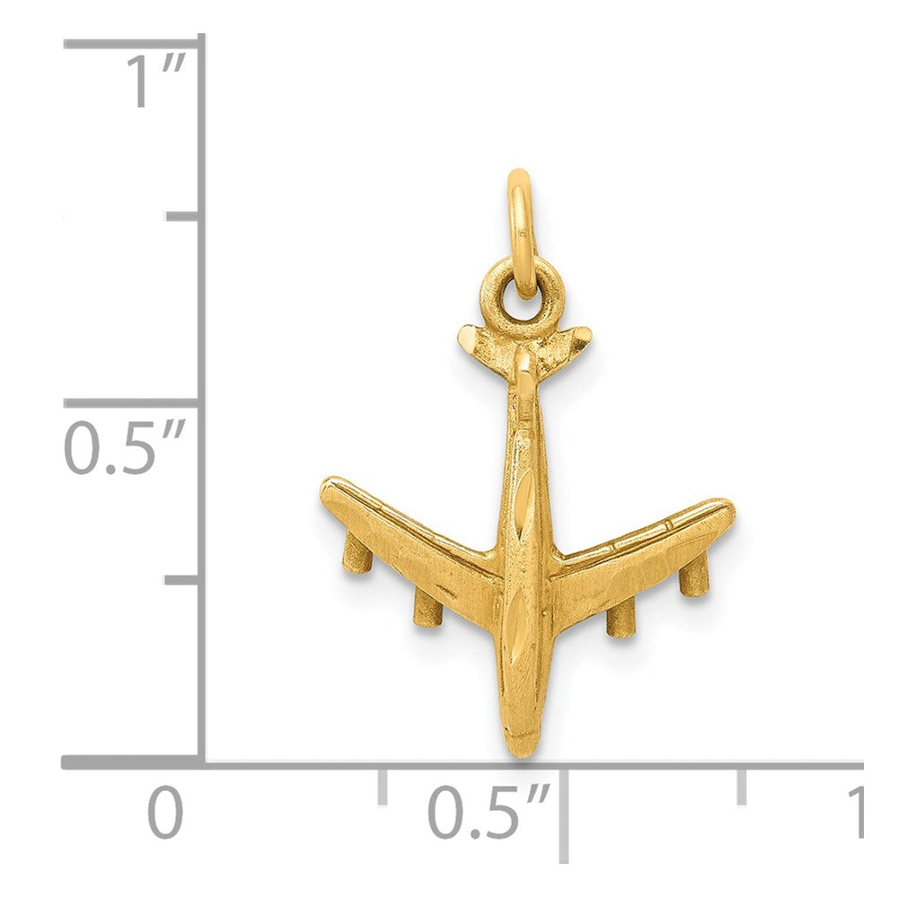 14k Yellow Gold 15.5 mm 3-D Airplane Charm (1 grams)
