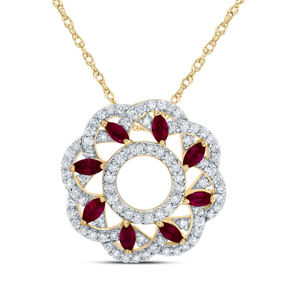 14Kt Gold 1/3Ctw-Diamond 3/8Ct Mq-Ru Nat Gem Fashion Necklace (18 Inch)
