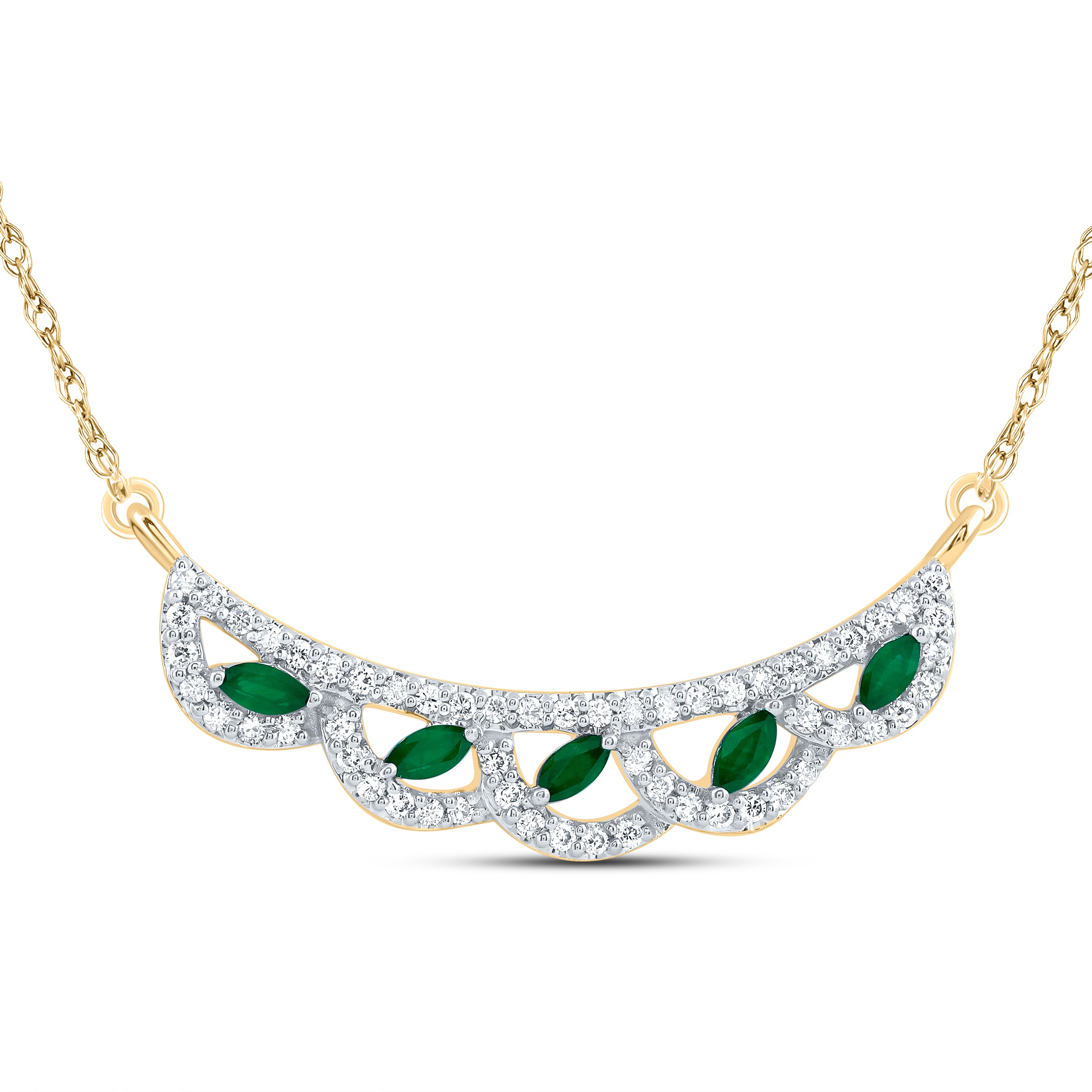 14Kt Gold 1/4Ctw-Diamond 1/6Ct Mq-Em Nat Gem Fashion Necklace (18 Inch)