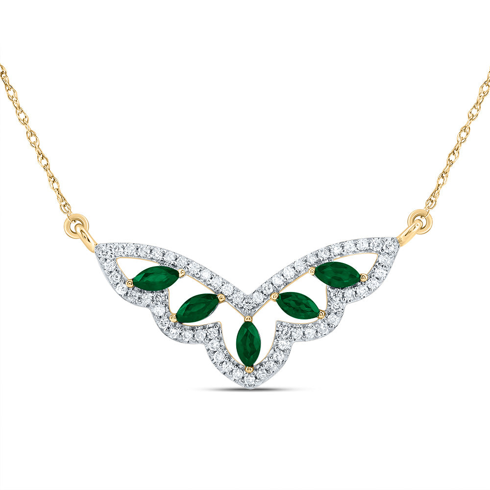 14Kt Gold 1/4Ctw-Diamond 3/8Ct Mq-Em Nat Gem Fashion Necklace (18 Inch)