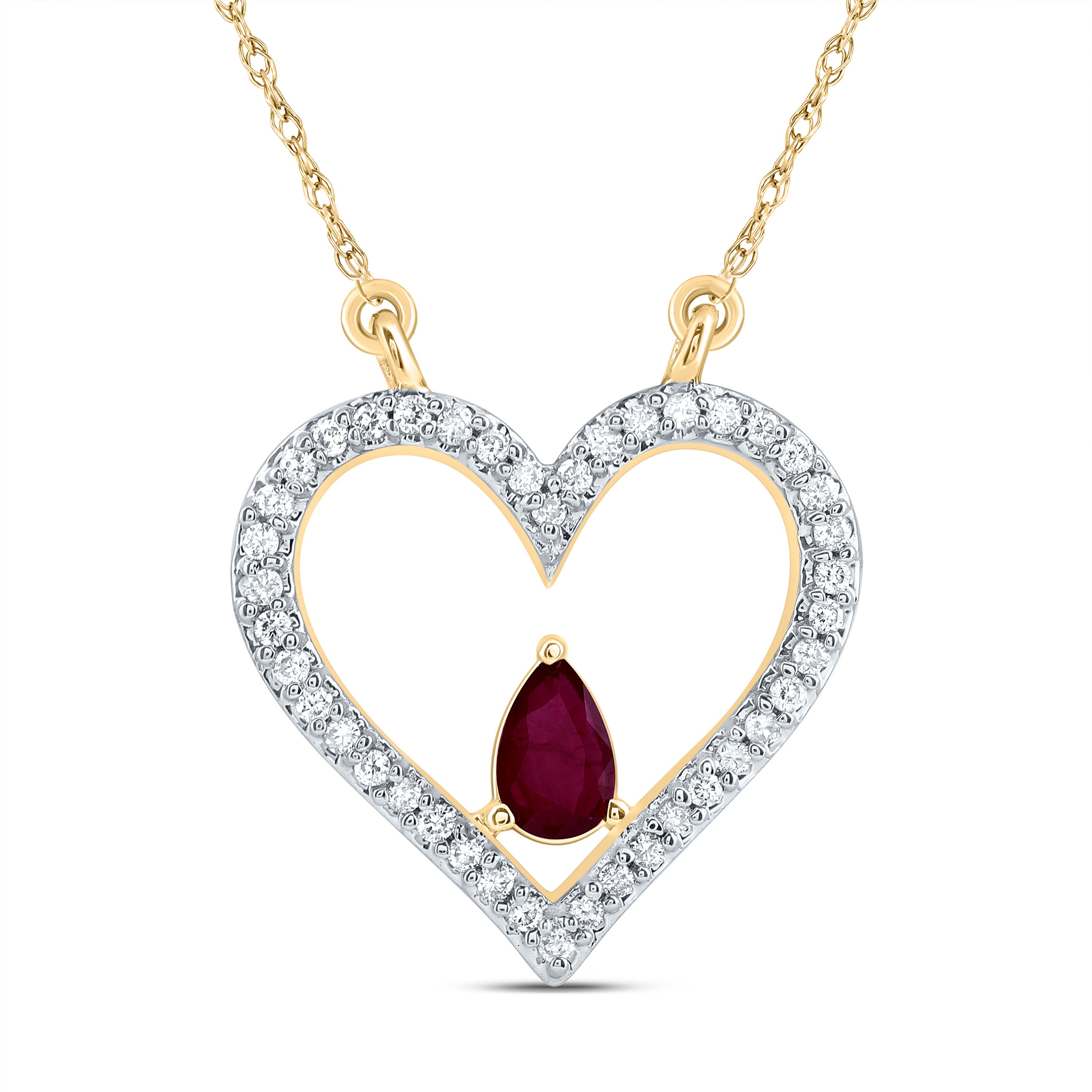 14Kt Gold 1/6Ctw-Dia Cn 5X3Mm Ps-Ru Nat Gem Fashion Heart Necklace (18 Inch)