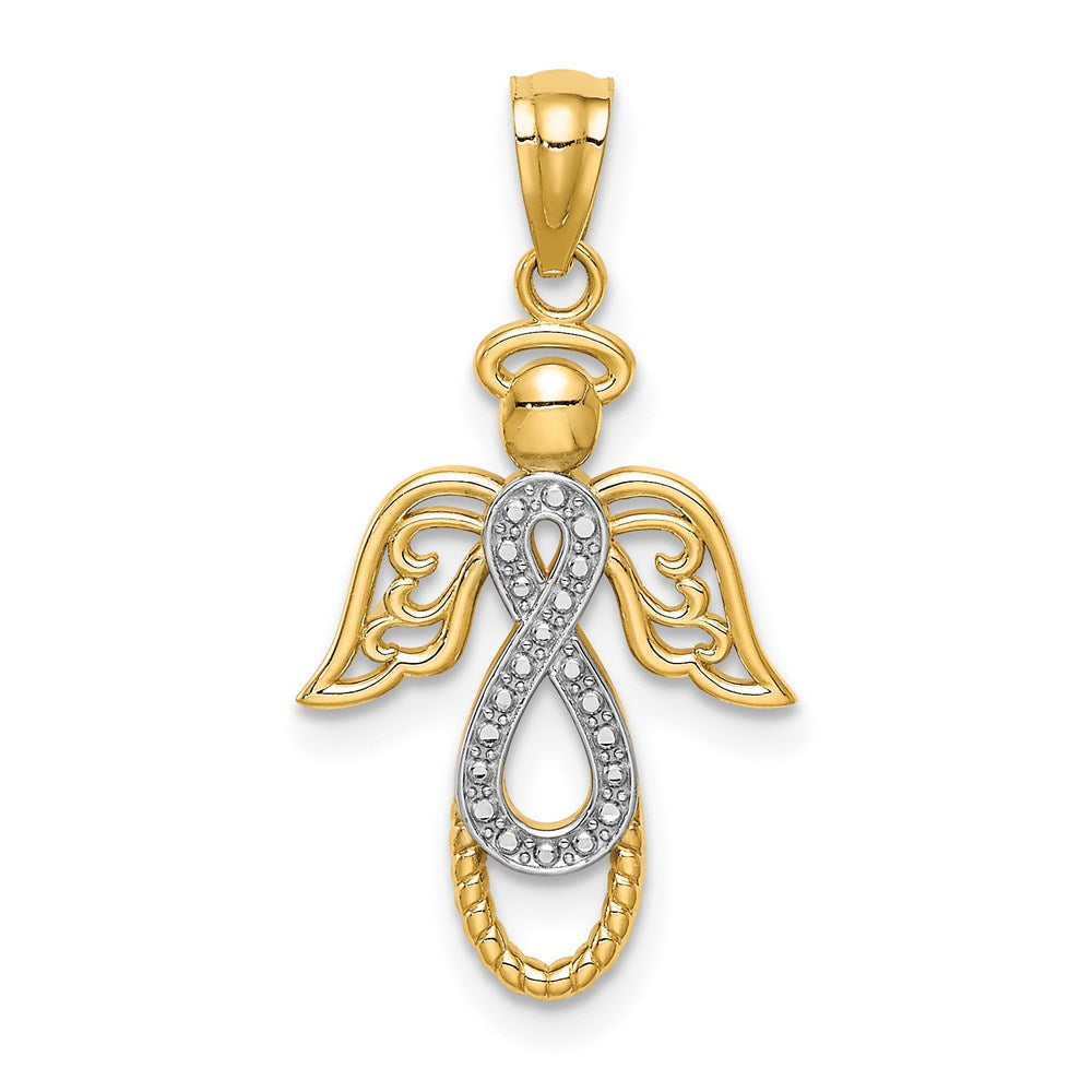 14K and White Rhodium Infinity Angel Pendant (0.86 grams)