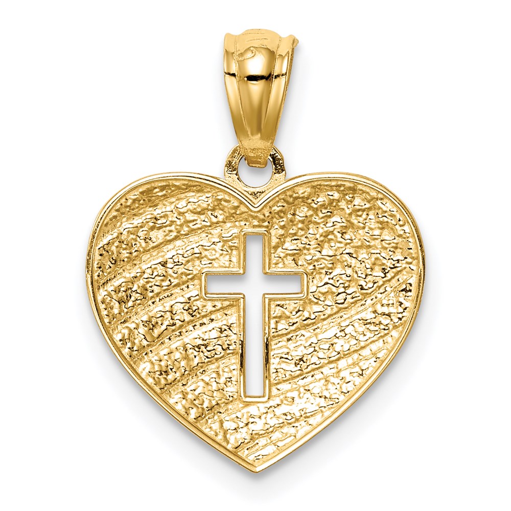 14k Yellow & Rhodium 13 mm US Flag With Cross Heart Pendant (0.74 grams)