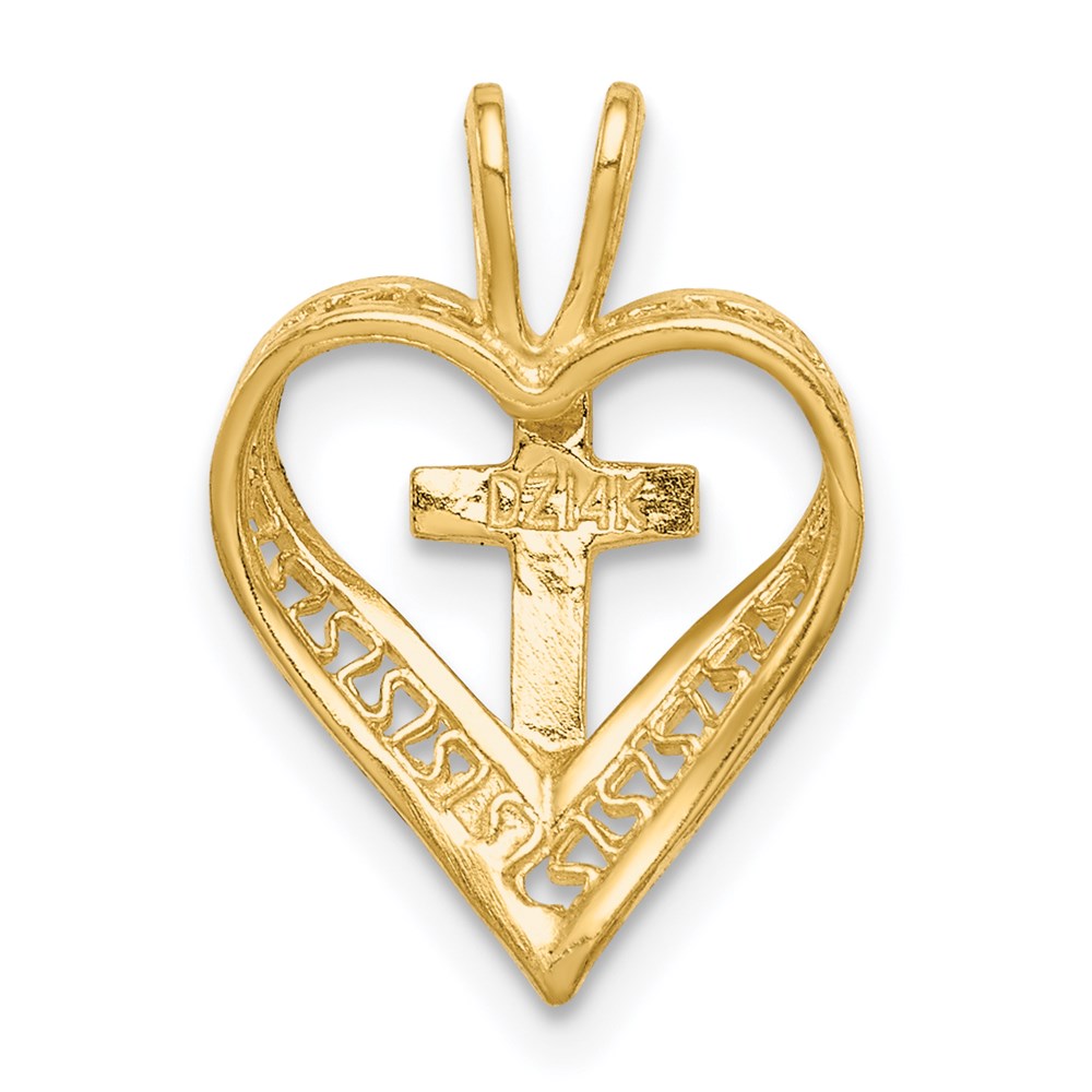 14K Diamond-cut Heart with Cross Chain Slide (0.7 grams)
