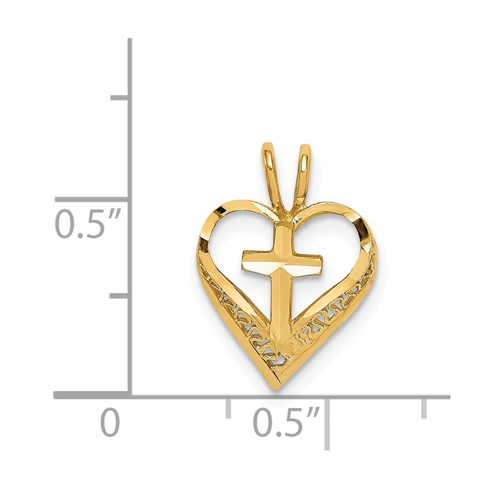 14K Diamond-cut Heart with Cross Chain Slide (0.7 grams)