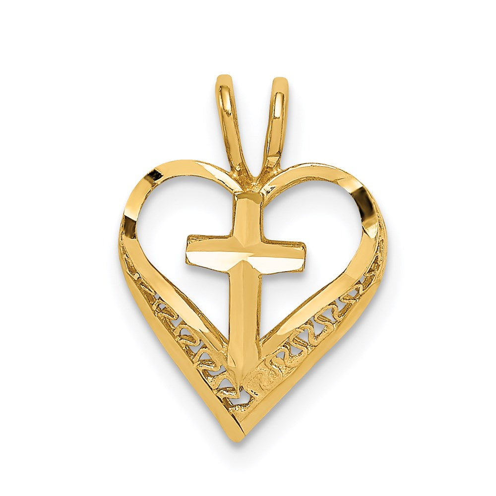 14K Diamond-cut Heart with Cross Chain Slide (0.7 grams)