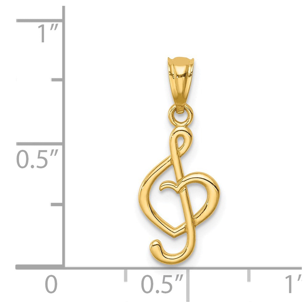 14K Treble Clef With Heart Pendant (0.53 grams)