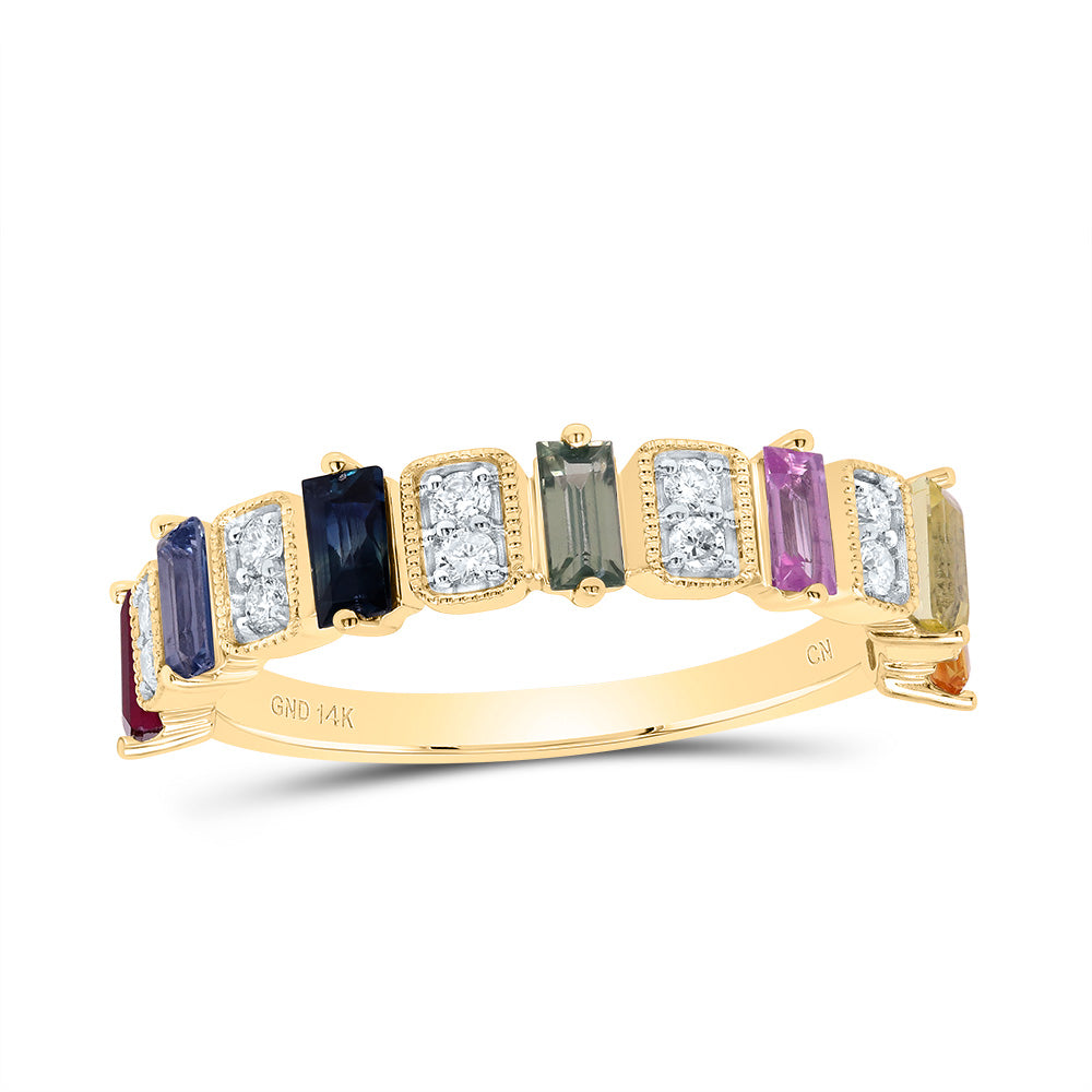 1/6Ctw-Nat Diamond 1Ct Bag-Nat Gem Multi Clr Sapphire Ring (2.87 grams)