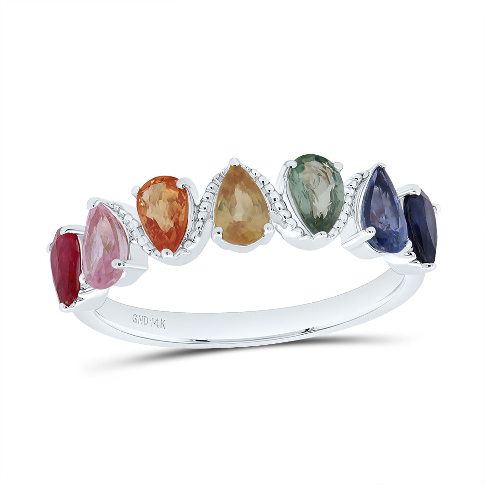 1 3/4Ctw Ps-Nat Gem Multi Clr Sapphire Pear Ring (2.61 grams)