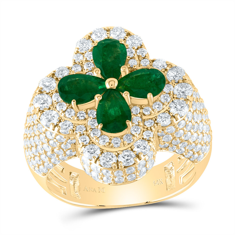 2 1/2Ctw-Nat Dia Ana M 1 5/8Ctw Ps-Em Nat Gem Clover Ring (8.43 grams)